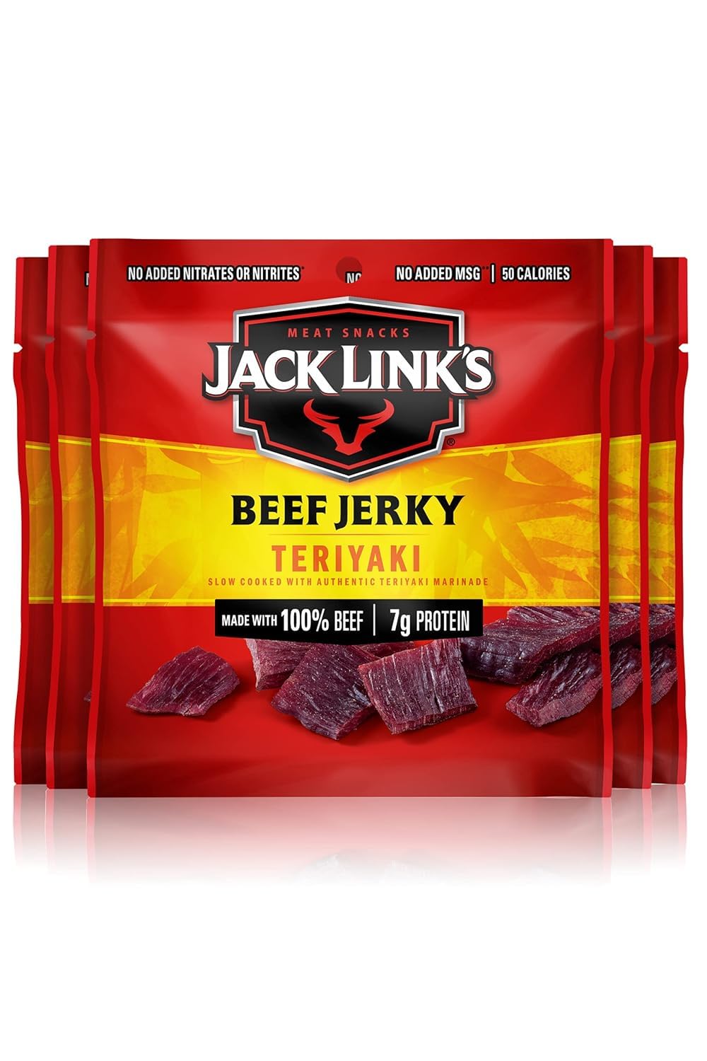 Jack Link's Beef Jerky, Teriyaki, Multipack Bags – Flavorful Meat Snacks for Lunches, Ready to Eat - Great Stocking Stuffers, Gifts for Men, 7g of Protein, Made with 100% Beef – 0.625 oz (Pack of 5)