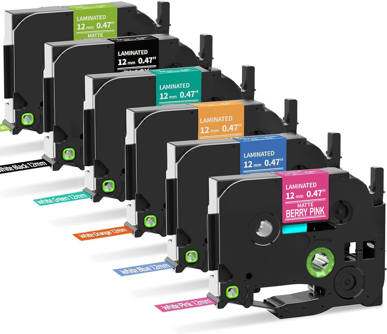 Colorty Ersatz für Brother P-Touch Etikettenband TZe 12mm 0.47 Band laminiert TZ farbige Nachfüllpackungen kompatibel mit Brother P Touch PT-D210 D220 H110 1000 1280 D400 Cube, 1/2" x 26.2', 6er-Pack