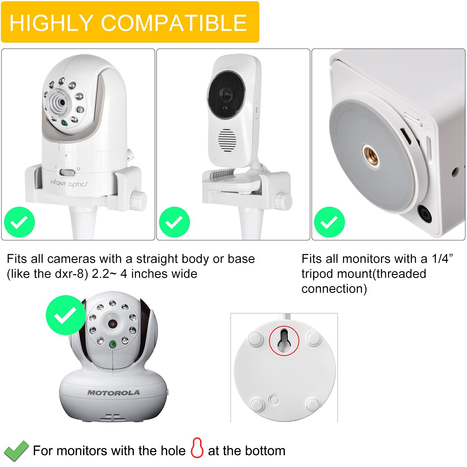 iTODOS Baby Monitor Floor Stand Holder Mount compatible with Infant Optics DXR-8 Pro,Nanit Pro & Flex Stand,VTech VM819/VM901,HelloBaby,Momcozy,eufy,Motorola,Owlet, Keep Baby Away from Touching