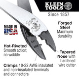 Klein Tools 1005 Cutting / Crimping Tool for 10-22 AWG Terminals and Connectors, Made in USA, Terminal Crimper for Insulated and Non-Insulated Terminals