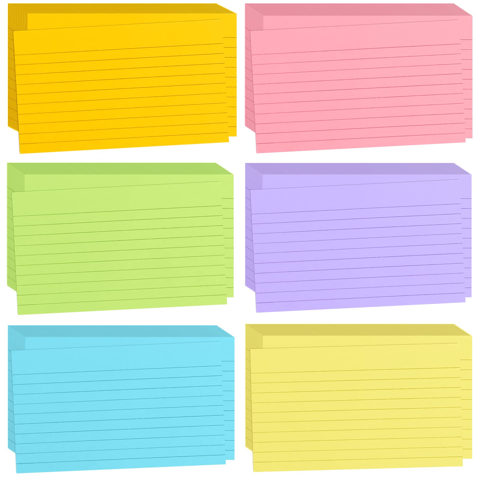 Tecmisse 1200 PCS Ruled Index Cards, 3x5 Inches Colorful Index Cards, Heavy Colored Note Cards, Study Cards for School, Learning, Memo Scratch Pad, 6 Colors Notecards