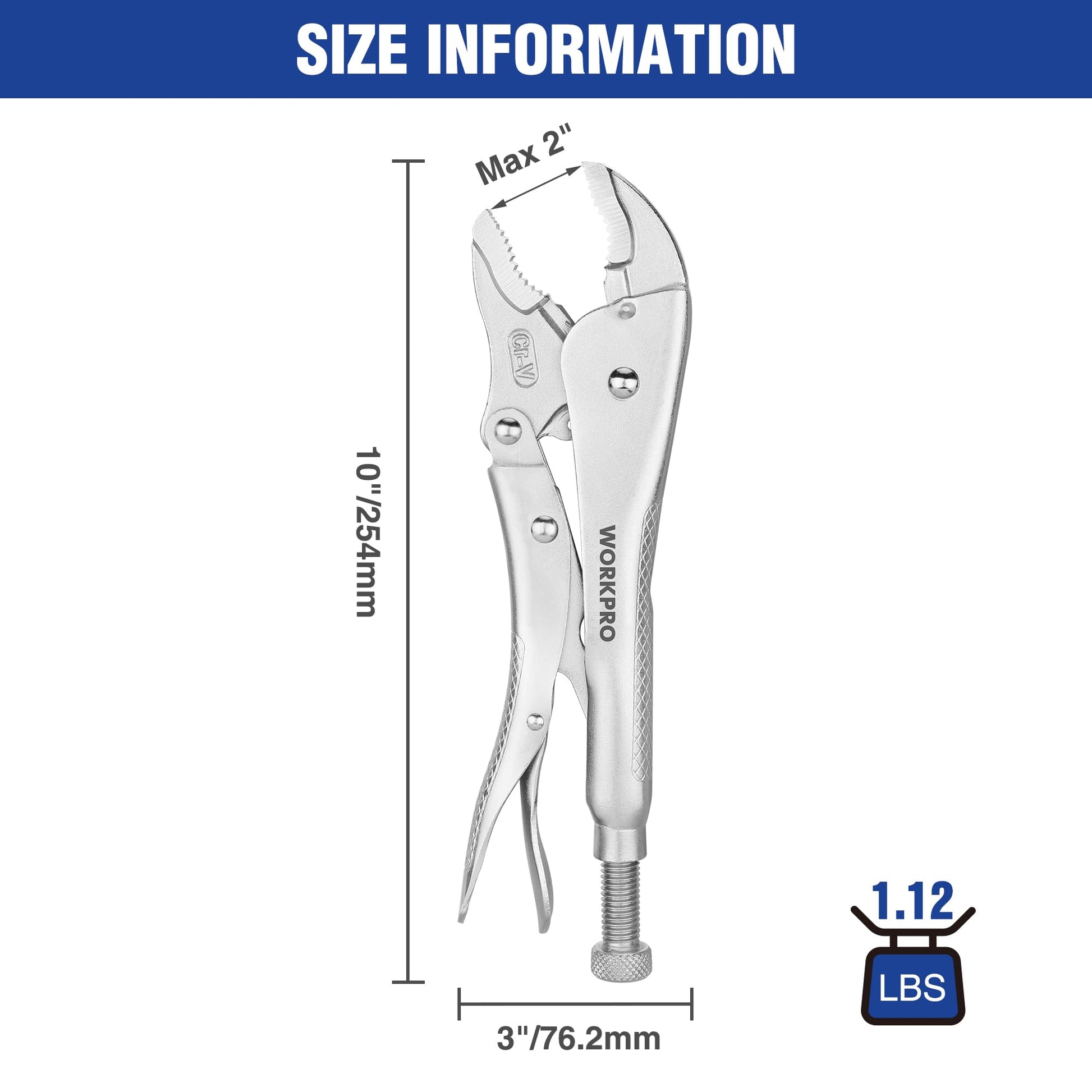 WORKPRO Locking Pliers, 10-inch Curved Jaw Vice Grips pliers, Chromium-Vanadium Steel Locking Pliers with Wire Cutter, Locking Adjustable Vise Grips for Clamping Twisting Welding