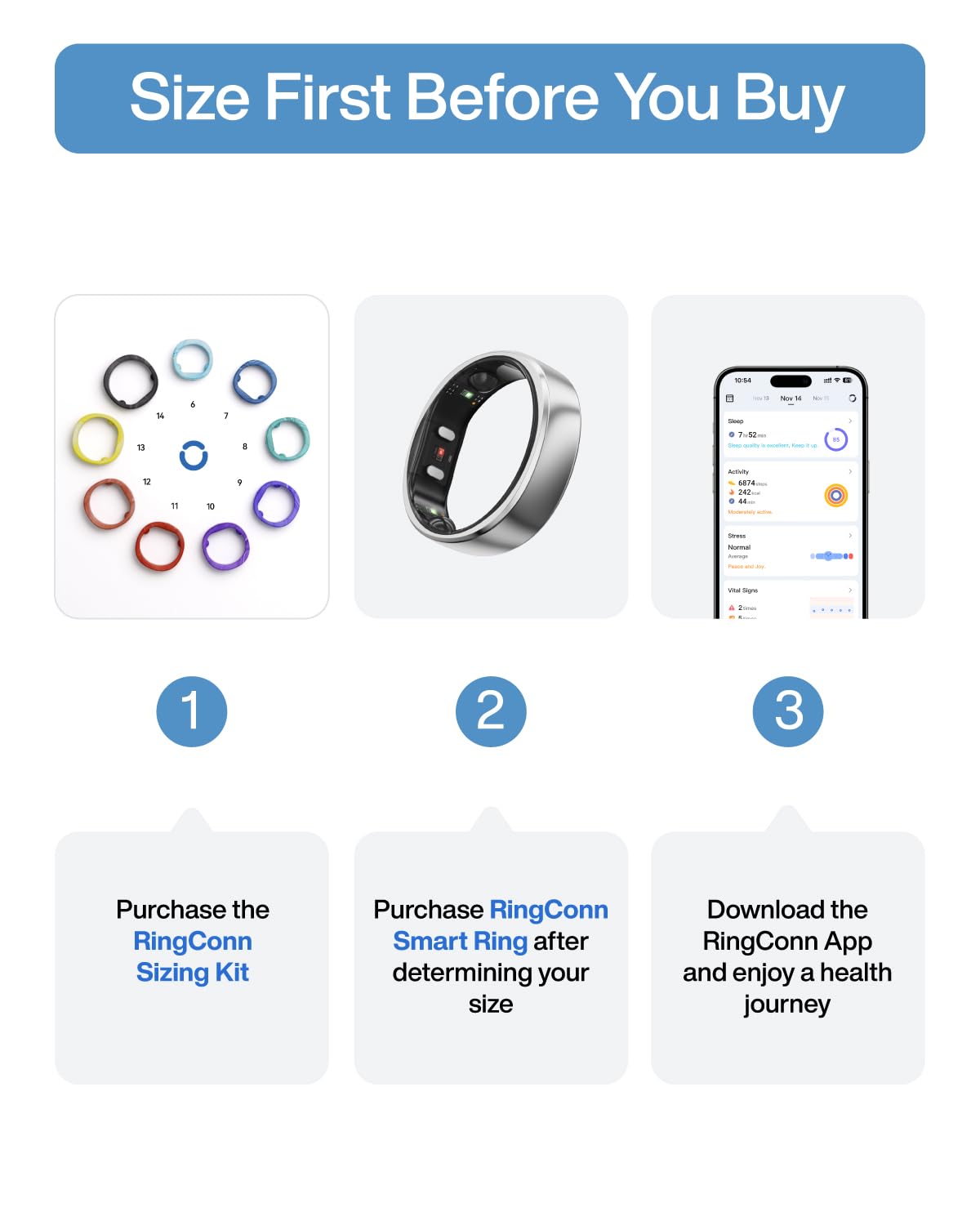 RingConn Gen 2 Air Sizing Kit - Size First Before You Buy - Choose from 9 Sizes - Sizes 6 to 14 - Only Smart Ring