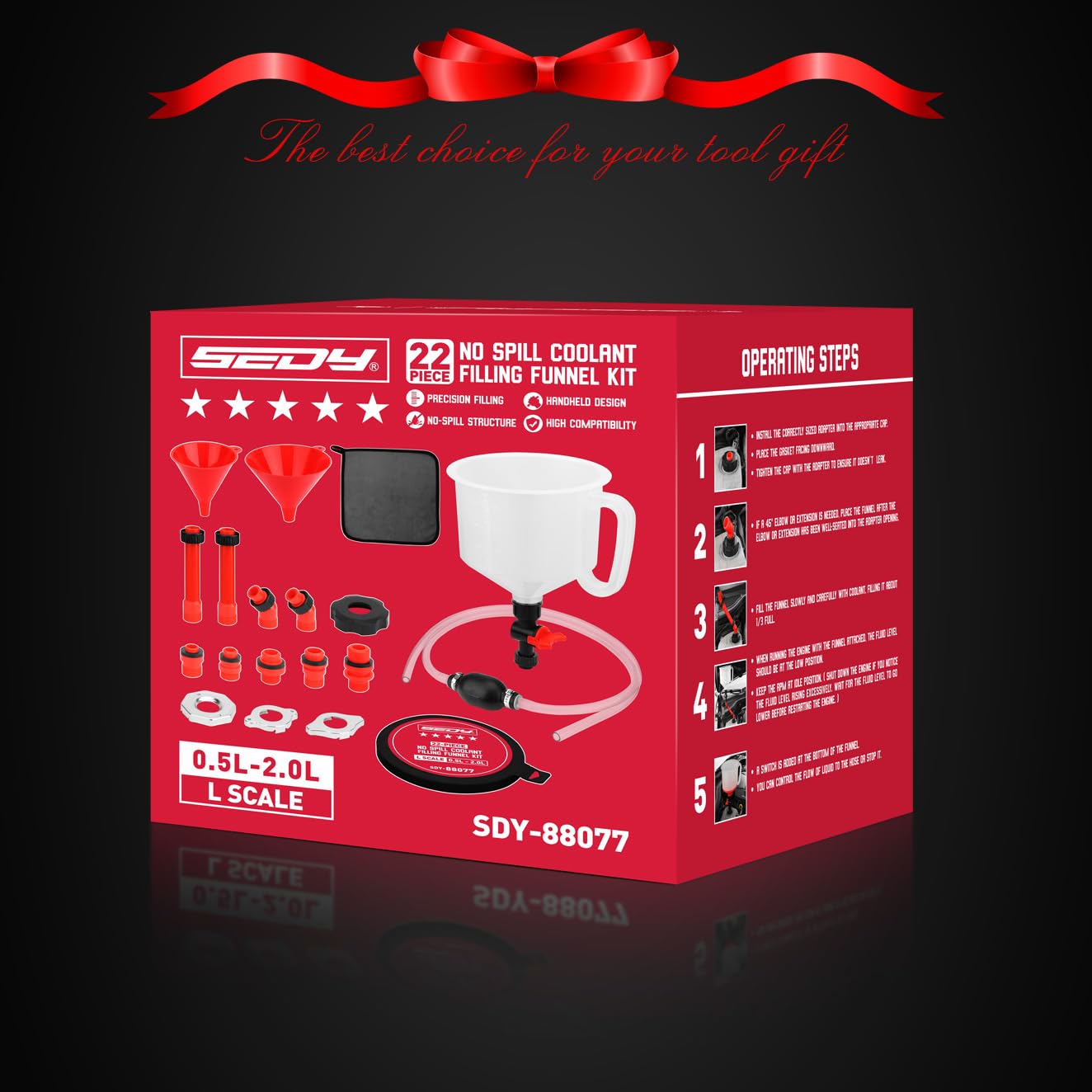 22-Piece No-Spill Coolant Filling Funnel Kit and Siphon Hose Pump, Radiator Coolant Filling Spill-Proof Funnel Kit with Adapters, Extensions, PVC Hose, Engine Oil Funnels, Towel for Universal Vehicle