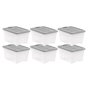 Amazon Basics Plastic Storage Containers with Secure Latching Lids, Stackable Organization Bins, 32 Quart, Set of 6, Clear/Grey