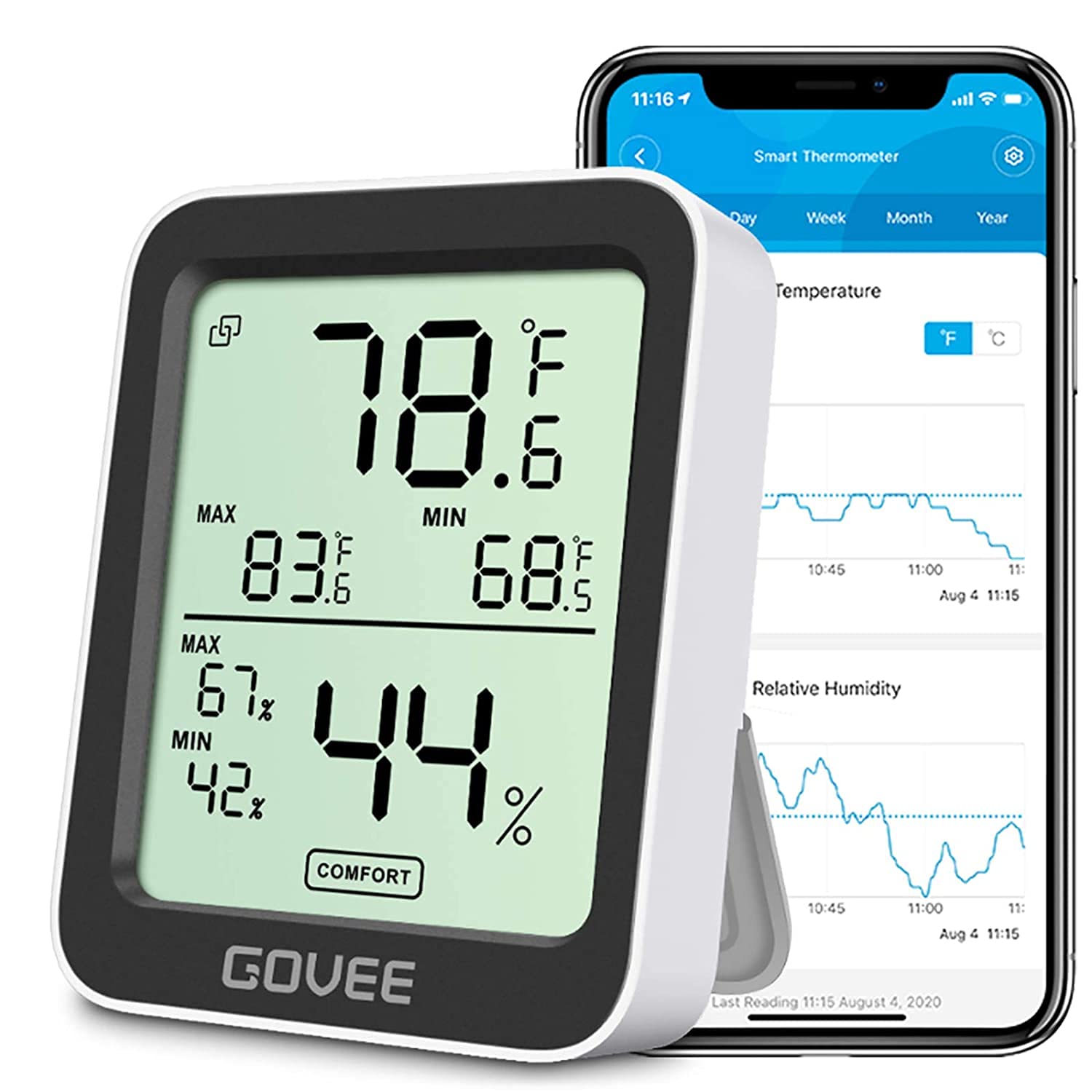 مقياس الرطوبة والحرارة Govee H5075، مقياس حرارة الغرفة الداخلية بالبلوتوث مع تحكم بالتطبيق عن بعد، وتنبيهات الإشعارات، وتصدير بيانات لمدة عامين (يدعم نطاق البلوتوث 164 قدمًا فقط)