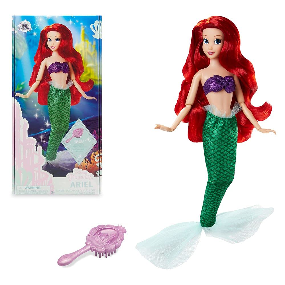 Disney Store Official Princess Classic Doll (Ariel from The Little Mermaid), 11 Inches, Includes Brush with Molded Details, Fully Posable Toy in Classic Outfit Princess Toys for Girls