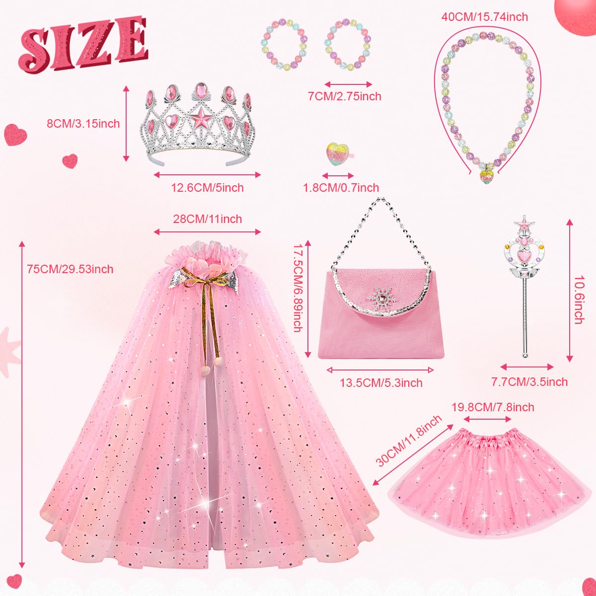 Meland Princess Dress up Clothes for Girl, 11Pcs Princess Cape with Kid Crown Toys,Dresses for Girl 3,4,5,6,7,8 Birthday Gift