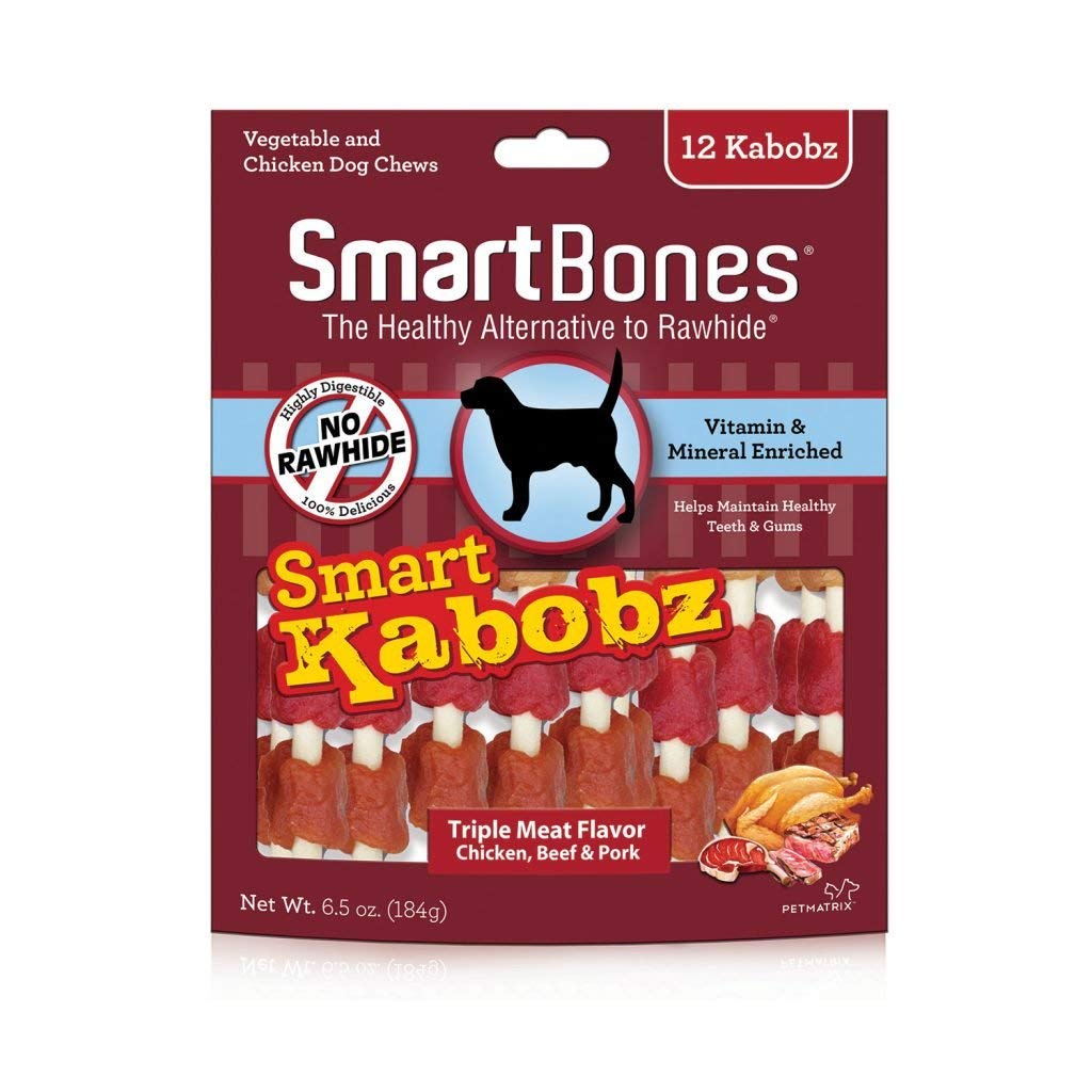 SmartBones Smart Kabobz, Treat Your Dog to a Rawhide-Free Chew Made With Real Chicken, Beef and Pork, 12 Count (Pack of 1)