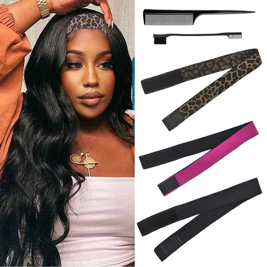 AIFIHIYI Elastic Bands Set for Wigs and Lace Frontals - 3 pieces with Rat Tail Comb, Edge Brush, Melting Band for Laying Edges and Keeping in Place