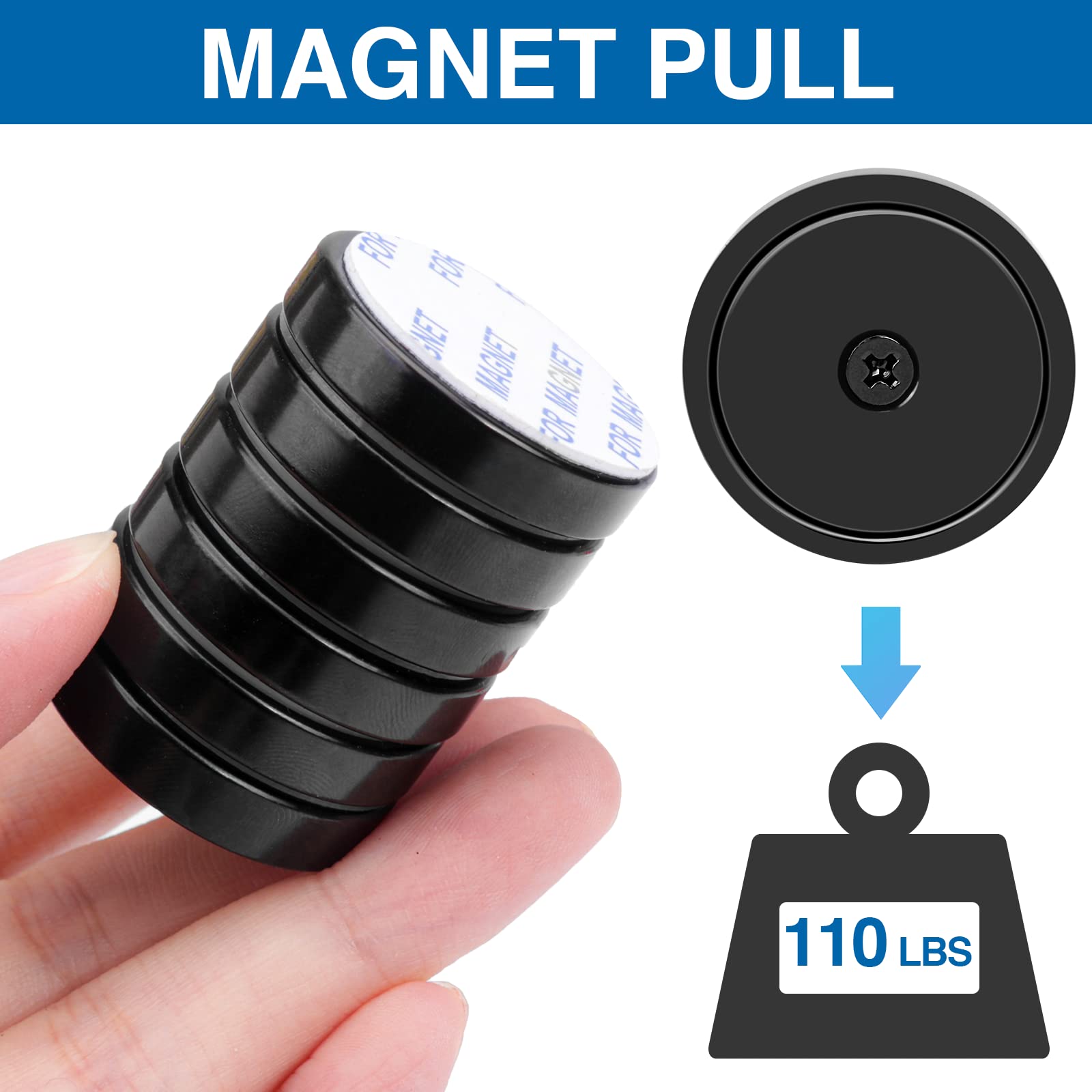 LOVIMAG Magnets with Holes, 110 lb+ Waterproof Strong Neodymium Cup Disc Magnets with Screws for Wall Mounting, Lifting Tools - Pack of 6