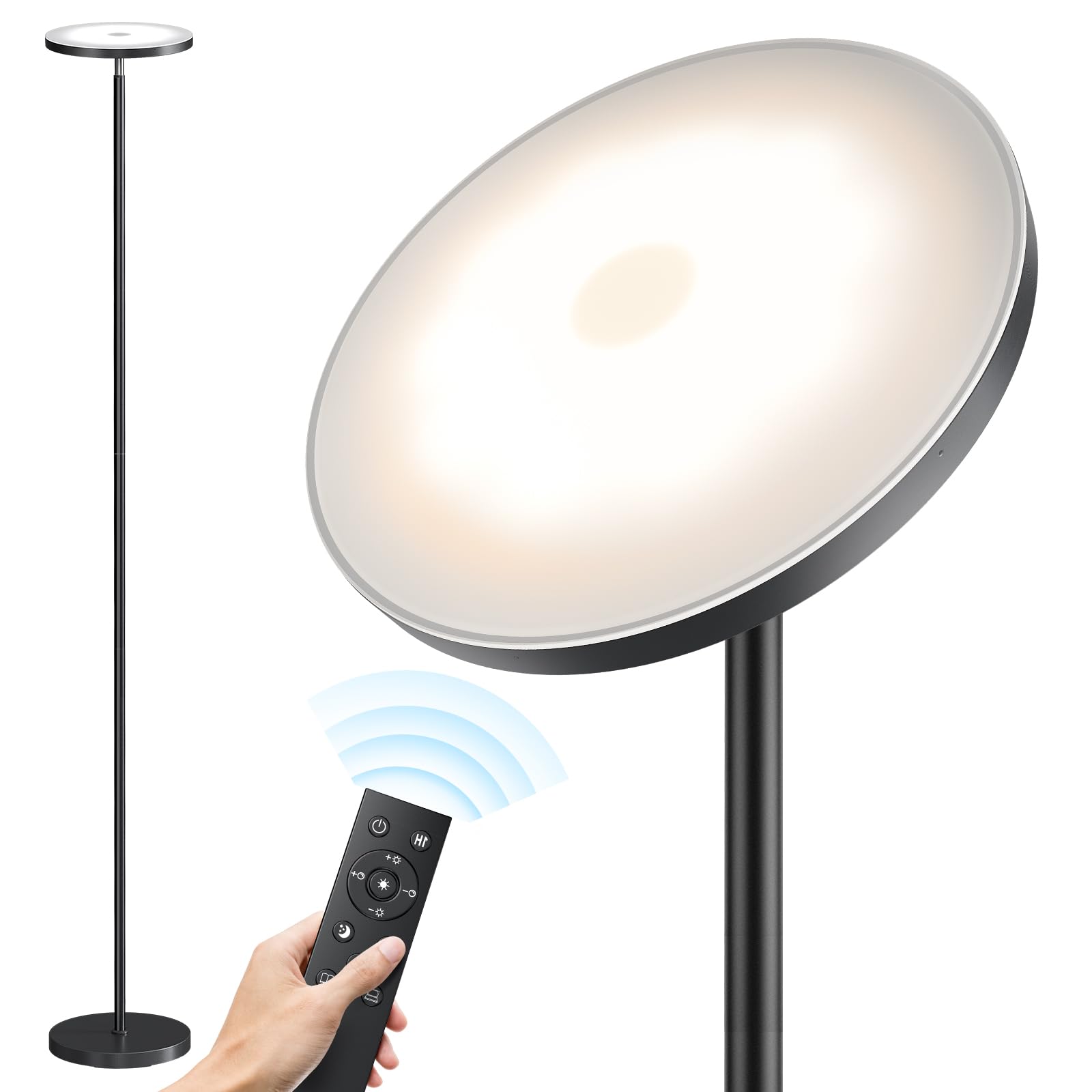 مصباح أرضي SUNMORY لغرفة المعيشة، مصباح أرضي LED فائق السطوع 32 واط/3000 لومن مع جهاز تحكم عن بعد، مصباح قائم طويل بطول 69 بوصة مع إضاءة خافتة بدون خطوات، مصباح ركني عصري لغرفة النوم والمكتب