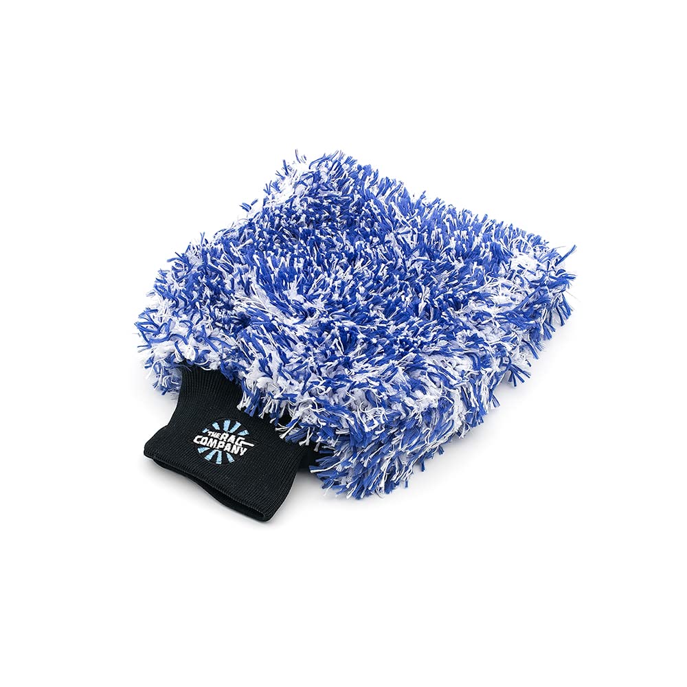 The Rag Company - The Cyclone Ultra Wash Mitts - 70/30 'Gauntlet' Blend Korean Microfiber, Foam Padding, Scratch-Free, Lint-Free, Great for Rinseless Washing, 8in x 9in, Blue + Black (2-Pack)