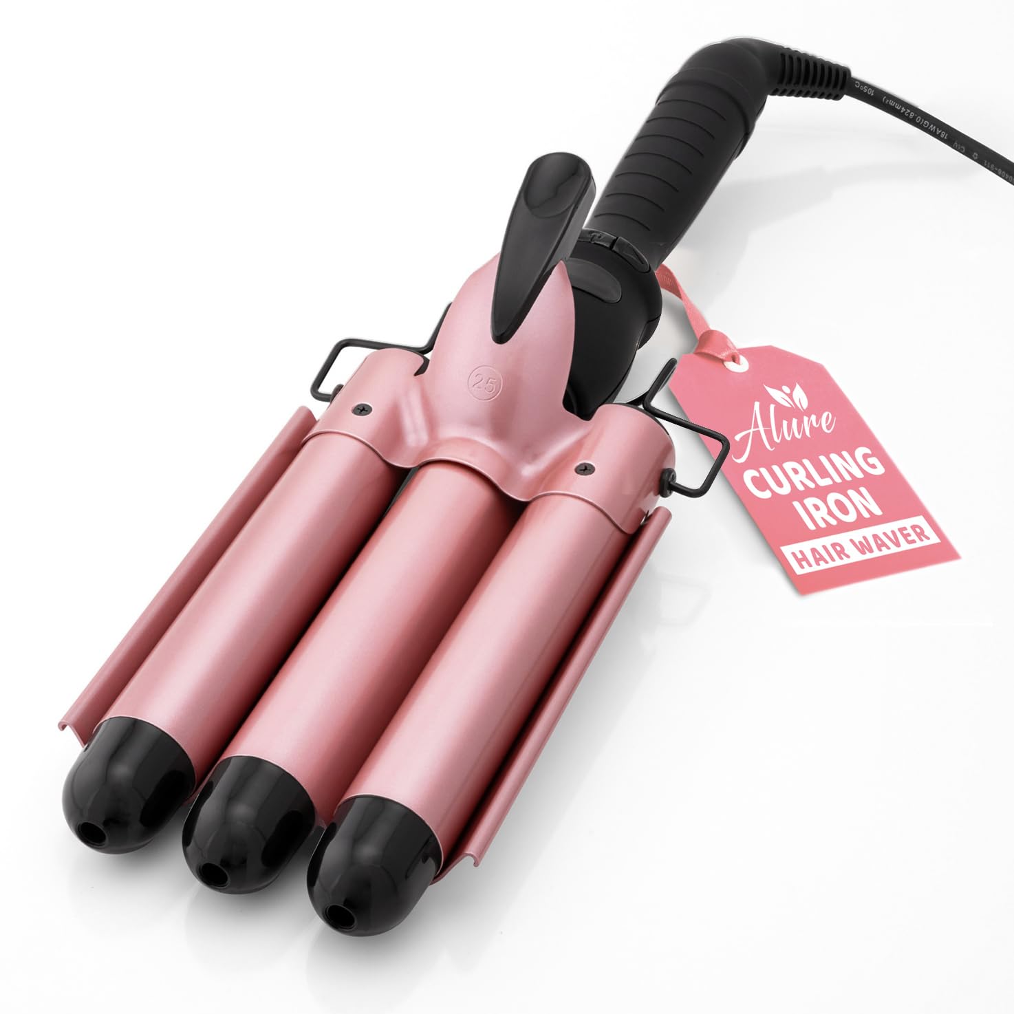 Alure Three Barrel Hair Waver/Crimper with LCD Temperature Display - 1 Inch Ceramic Tourmaline Triple Barrels, Dual Voltage Crimp Iron (zBlack/White)