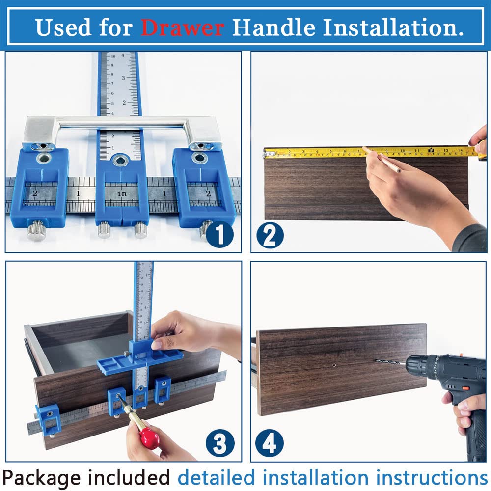 Cabinet Hardware Jig, King&Charles Cabinet Handle Jig with Automatic Center Punch, Avoid Jitter Caused by Direct Drilling. Use for Handles and Pulls on Drawers/Doors, Perfect Set.