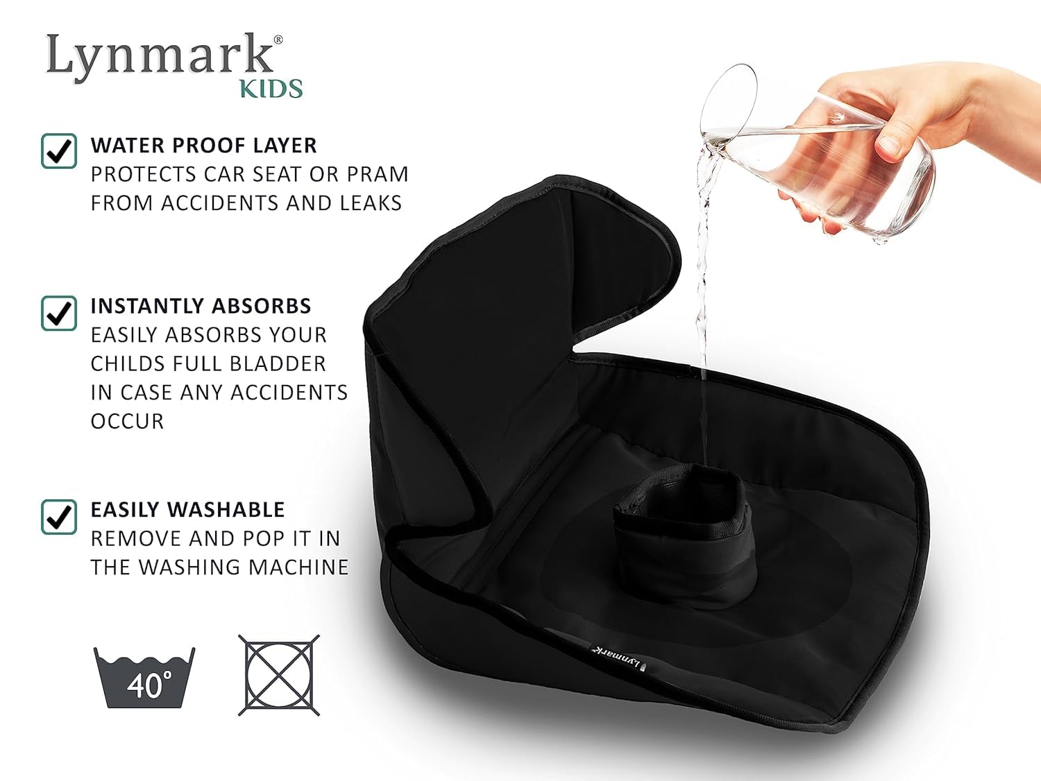 Lynmark® Piddle Pads Car Seat Potty Training Cover - Waterproof Soft Toddler and Baby Car Seat Protector Mat- Travel-Friendly Universal Machine Washable Liner for Spills, Nappy Leaks, Accidents- Black