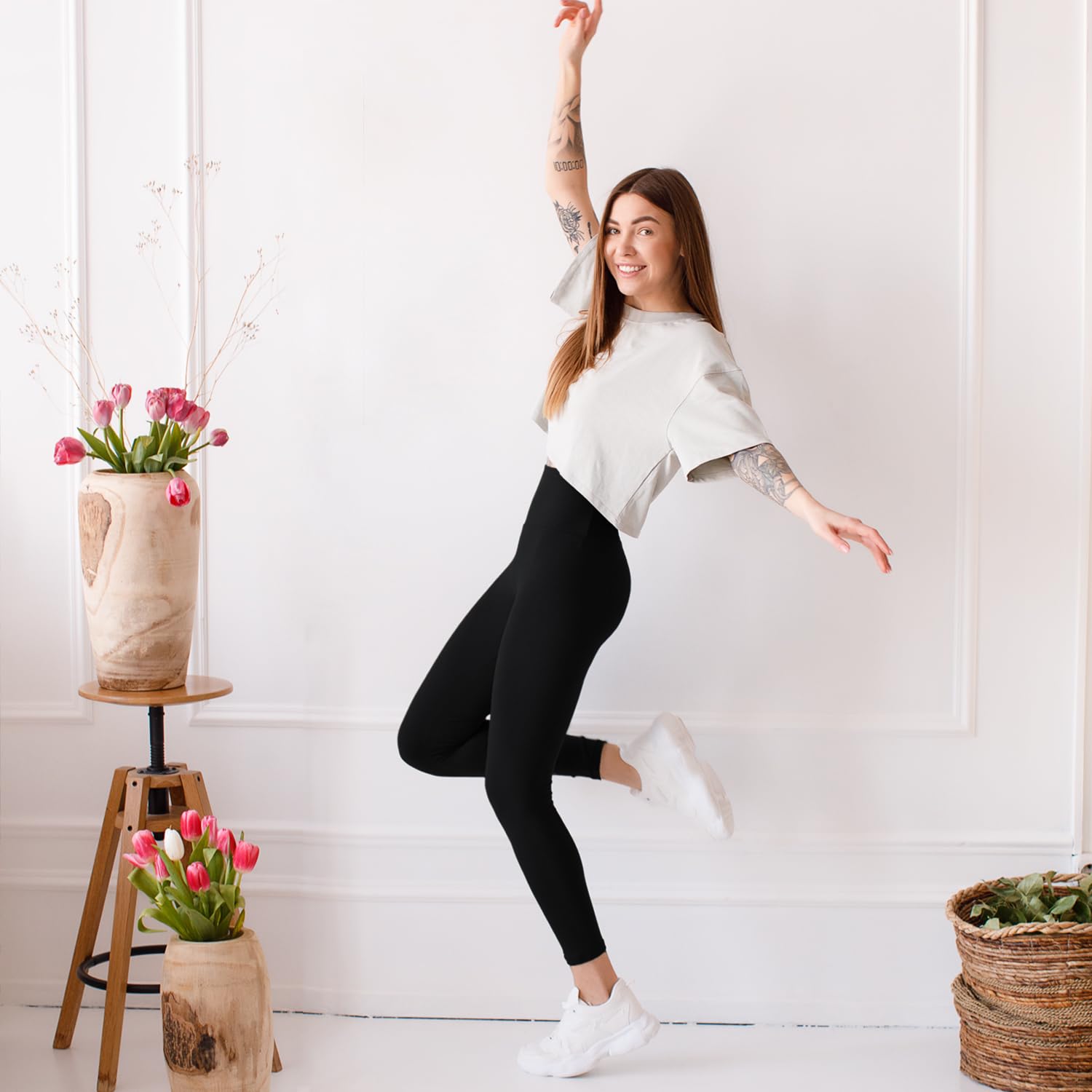 Stanpetix Leggings for Women - High Waisted Women's Workout Pants Running Cycling (Black,Full Length,L-XL)