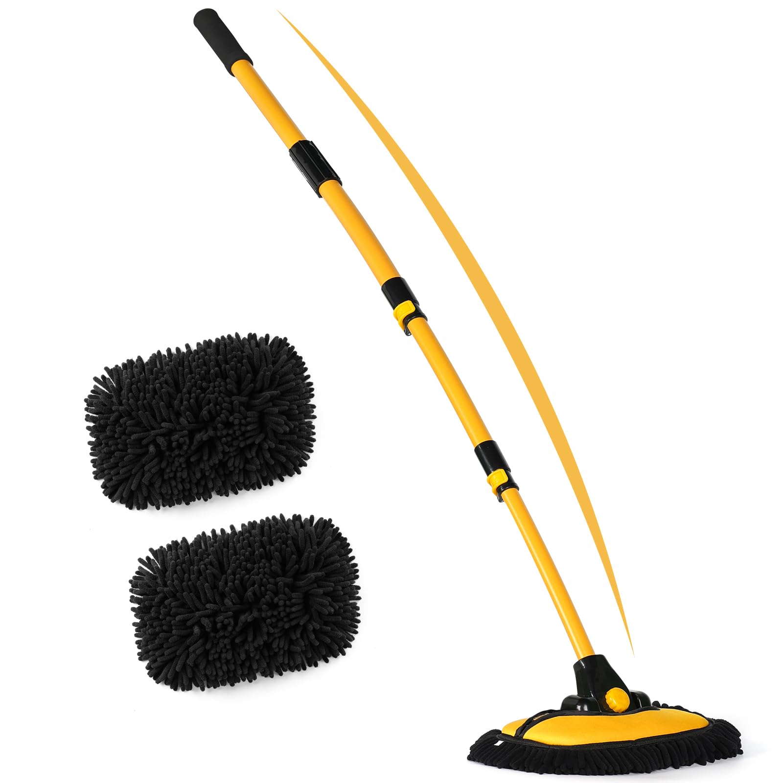 anngrowy 56.7" Car Wash Brush Mop Kit Mitt Sponge with Long Handle Car Cleaning Supplies Kit Tools Car Washing Duster Exterior Scratch Free, Chenille Replacement Head Extension Pole