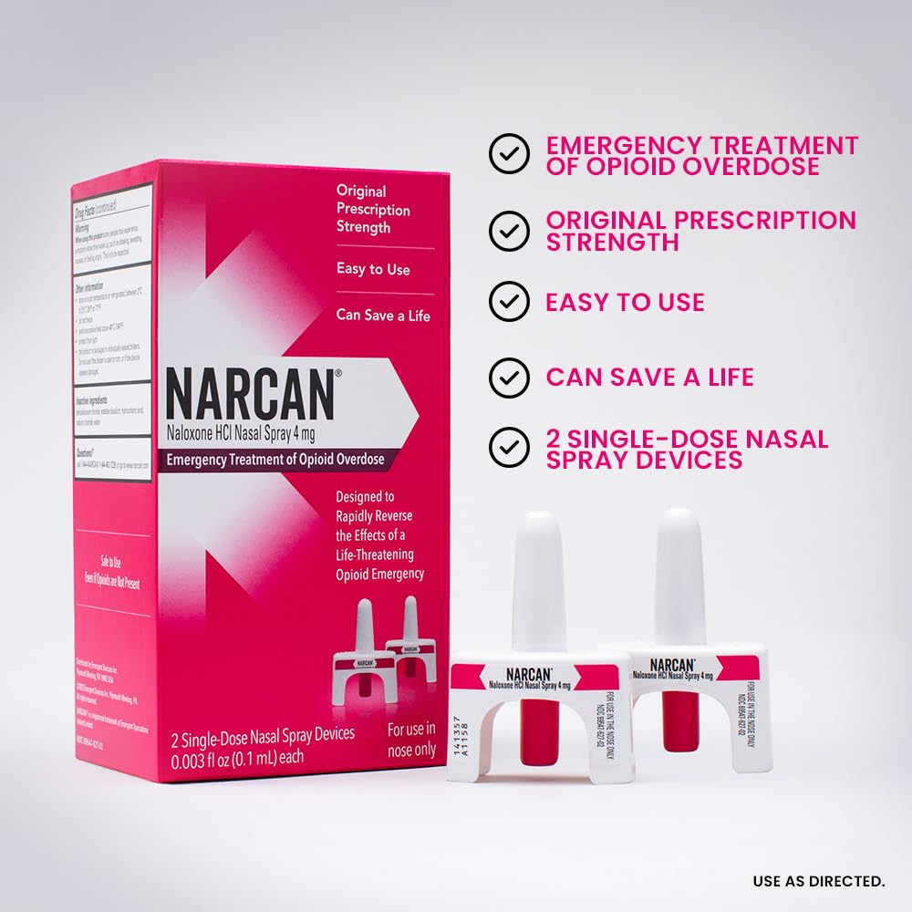 NARCAN Nasal Spray 4 mg, Emergency Treatment of Opioid Overdose, 2 Single-Dose Devices