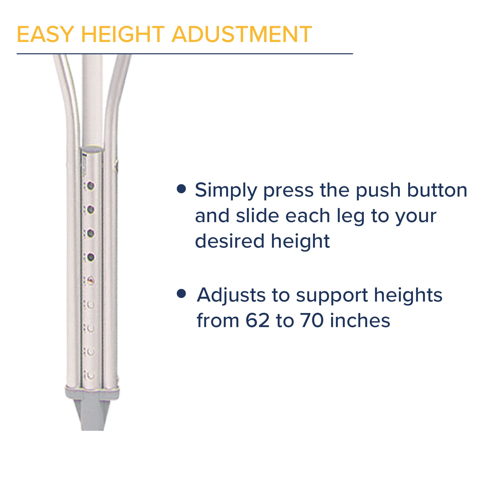 Hugo Mobility Adjustable Adult Crutches For Walking, Walking Crutches, Comfortable Lightweight Crutches with Underarm Pad and Hand Grip, For Users 52 to 60 Inches