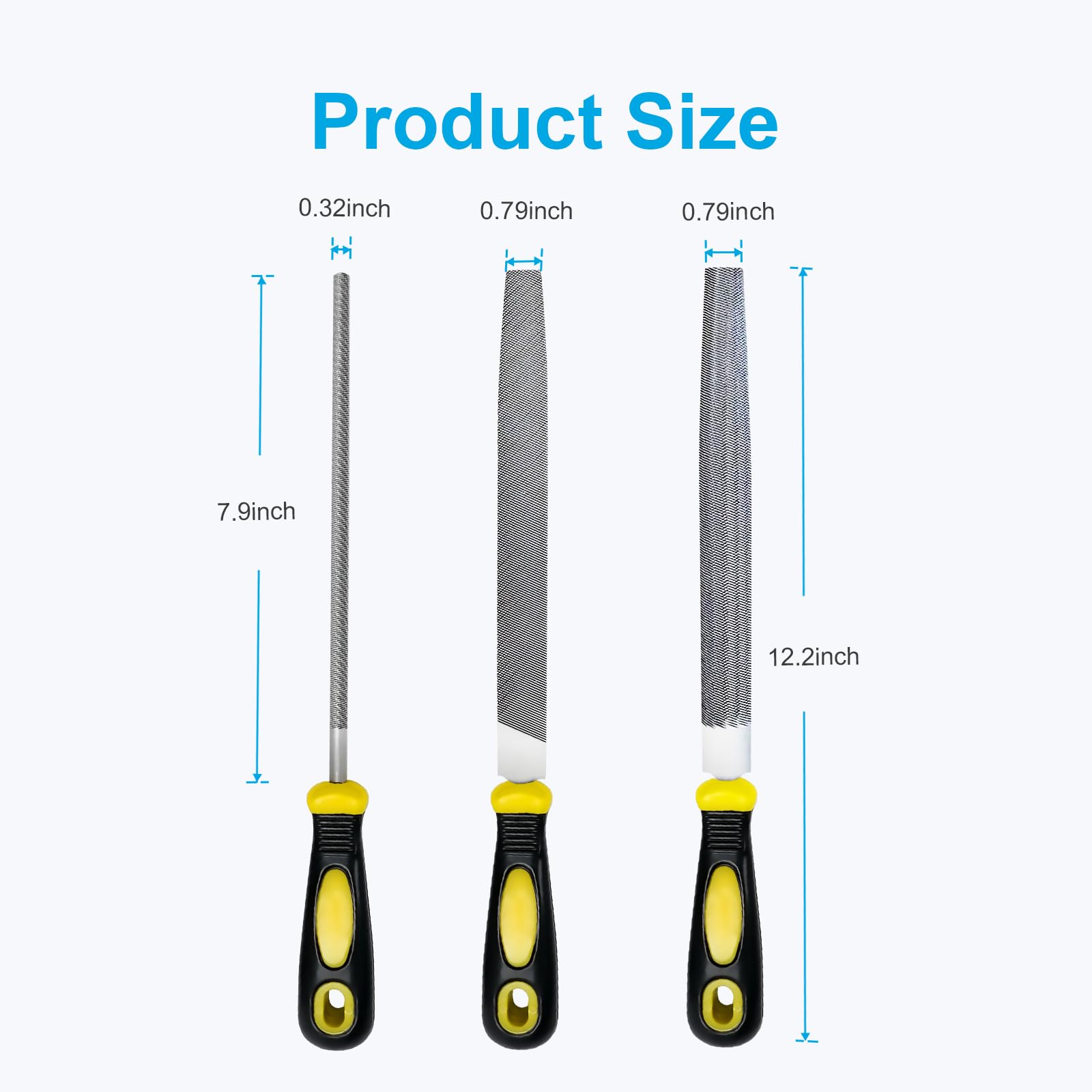 pwkauka 3Pcs Metal File Set, 8-Inch Professional High Carbon Steel Metal File, Includes Flat, Round, Half-Round Metal Files, Durable Hand Files Work for Metal Wood Smoothing Shaping Deburring