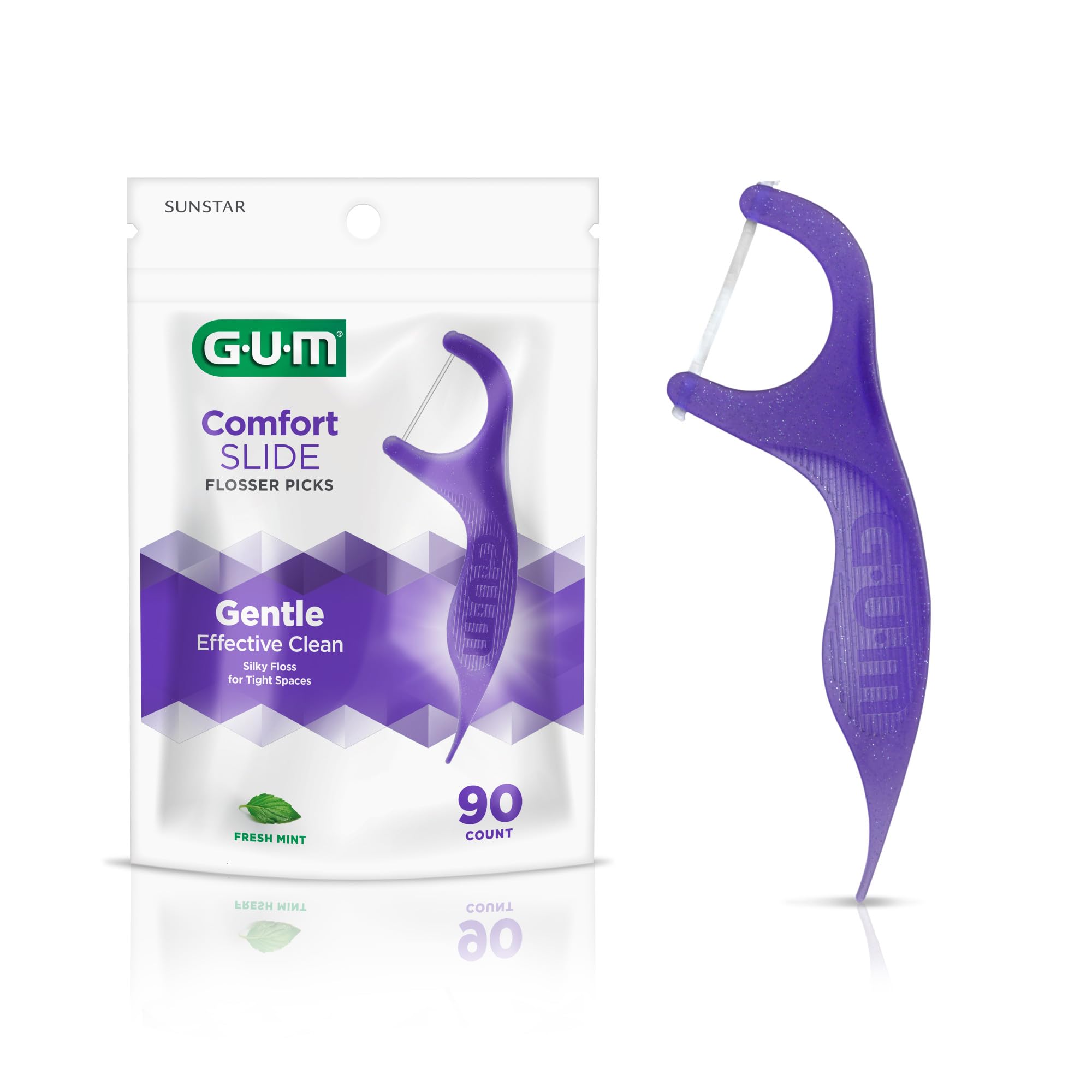 GUM Comfort Slide Floss Picks - Perfect for Tight Teeth - Extra Strong Shred-Resistant Dental Floss, Easy Grip Handle - Dental Flossers for Adults - Fresh Mint Flavor, 120ct