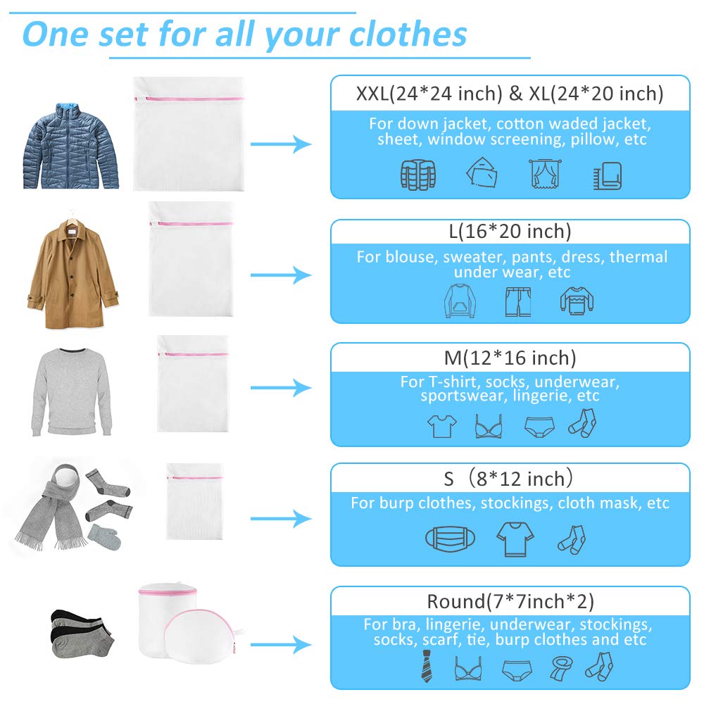 GOGOODA 7Pcs Mesh Laundry Bags for Delicates with Premium Zipper, Travel Storage Organize Bag, Clothing Washing Bags for Laundry, Blouse, Bra, Hosiery, Stocking, Underwear, Lingerie