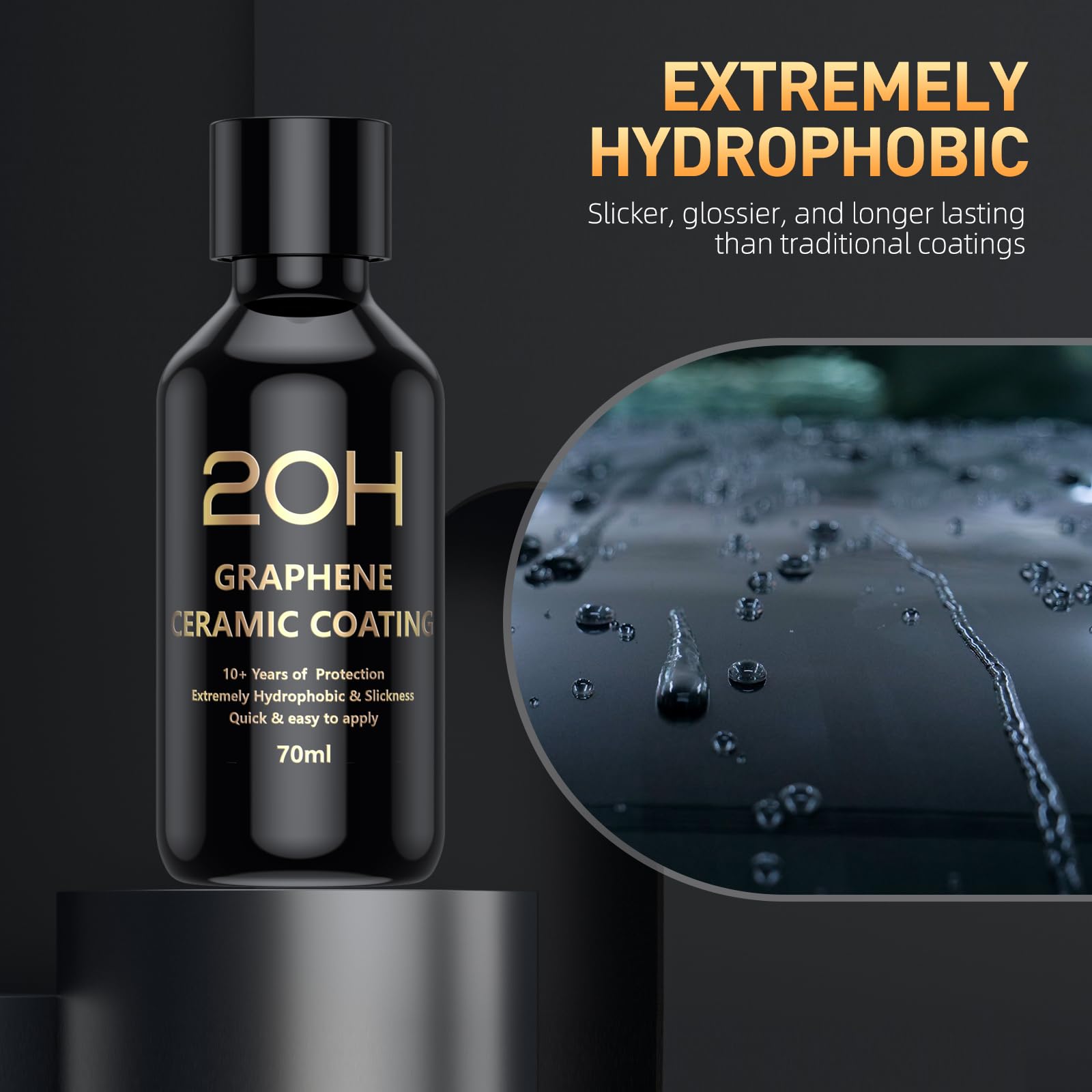 20H Advanced Graphene Ceramic Coating for Cars (70ml) - Car Detailing Kit, 10+ Years of Long Lasting Protection, Apply After Car Wash & Paint Correction, Ultra High Gloss