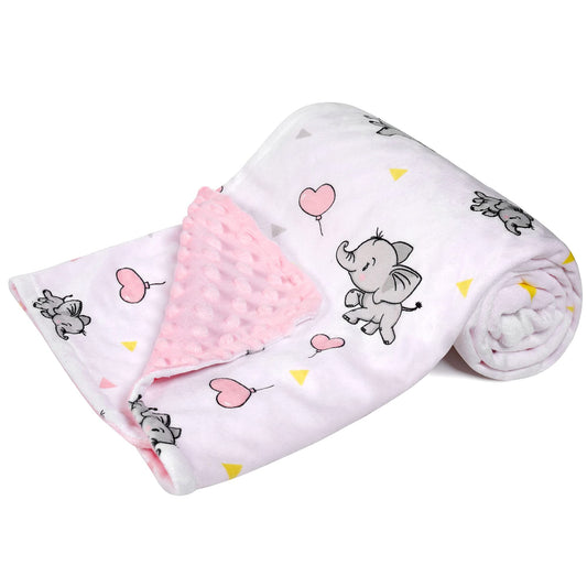 DaysU Silky Micro Soft Plush Baby Blankets for Girls with Print Animal Pattern and Soothing Raised Dots, Double Layer Bed Throws for Baby Crib, Elephant, Pink, 30x40 Inches