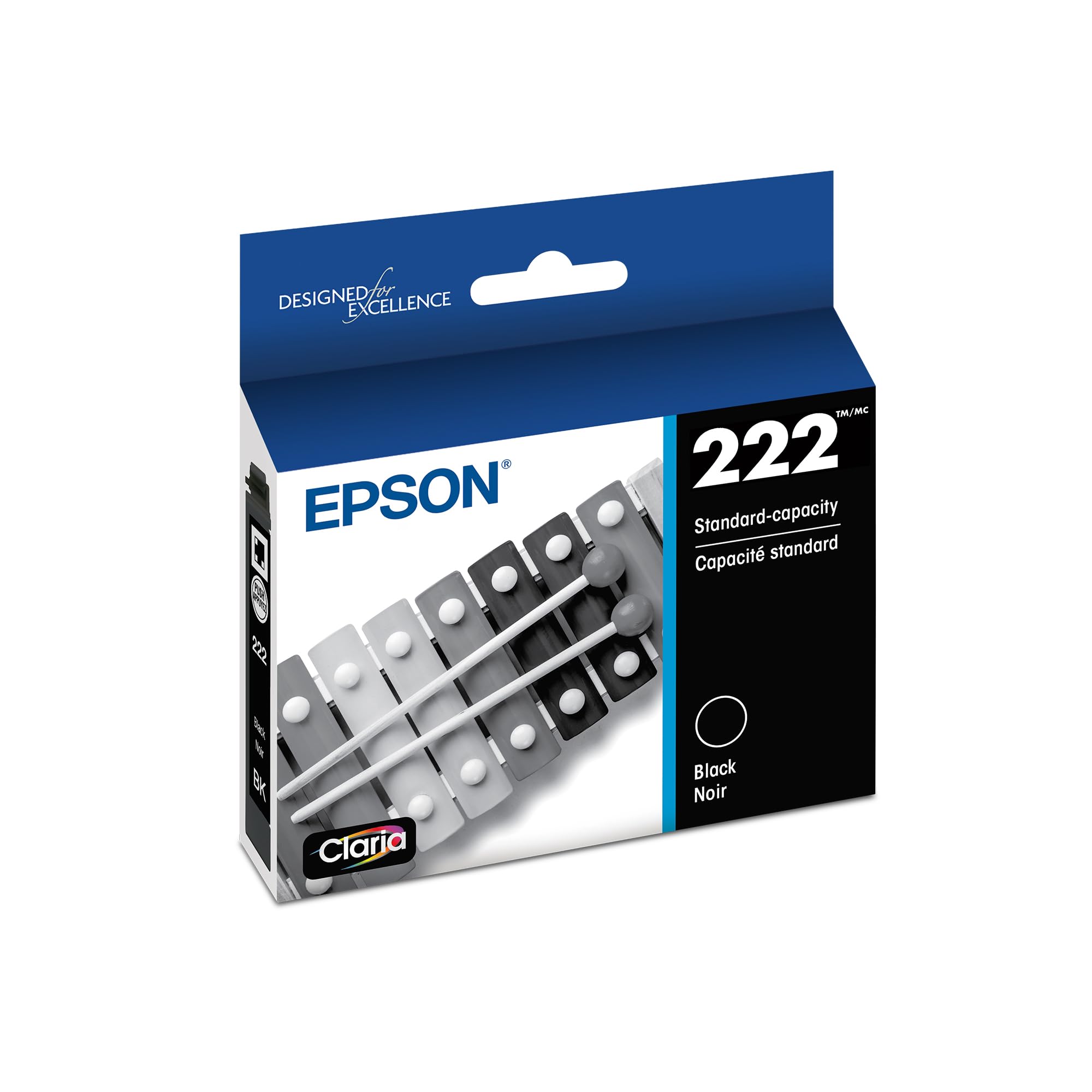 Epson 222 Claria Ink Standard Capacity Black Cartridge (T222120-S) Works with Workforce WF-2960, Expression XP-5200