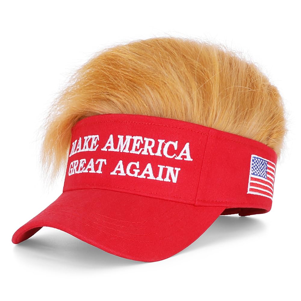 Trump 2024 Hat with Hair,Donald Trump Make America Great Again Wig Hat Embroidered Ultra Adjustable MAGA Baseball Cap (Red Trump 2024 Hat with Hair)