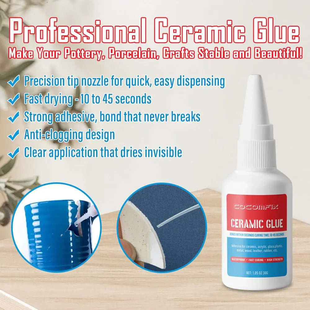 Waterproof Ceramic Glue - 30g CA Glue for Pottery & Porcelain Repair, High Temperature Resistant, No Smell After Cure and Food Grade Material