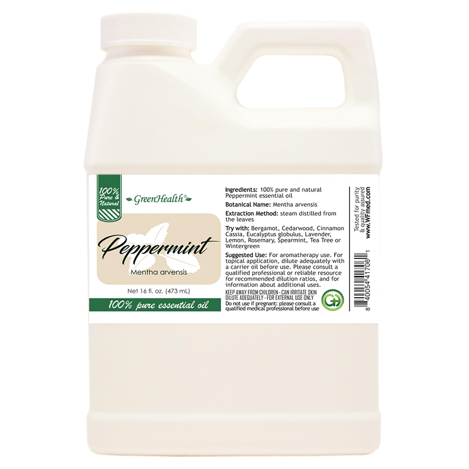 16 fl oz - Peppermint Essential Oil 100% Pure, Uncut, 16 fl oz - GreenHealth