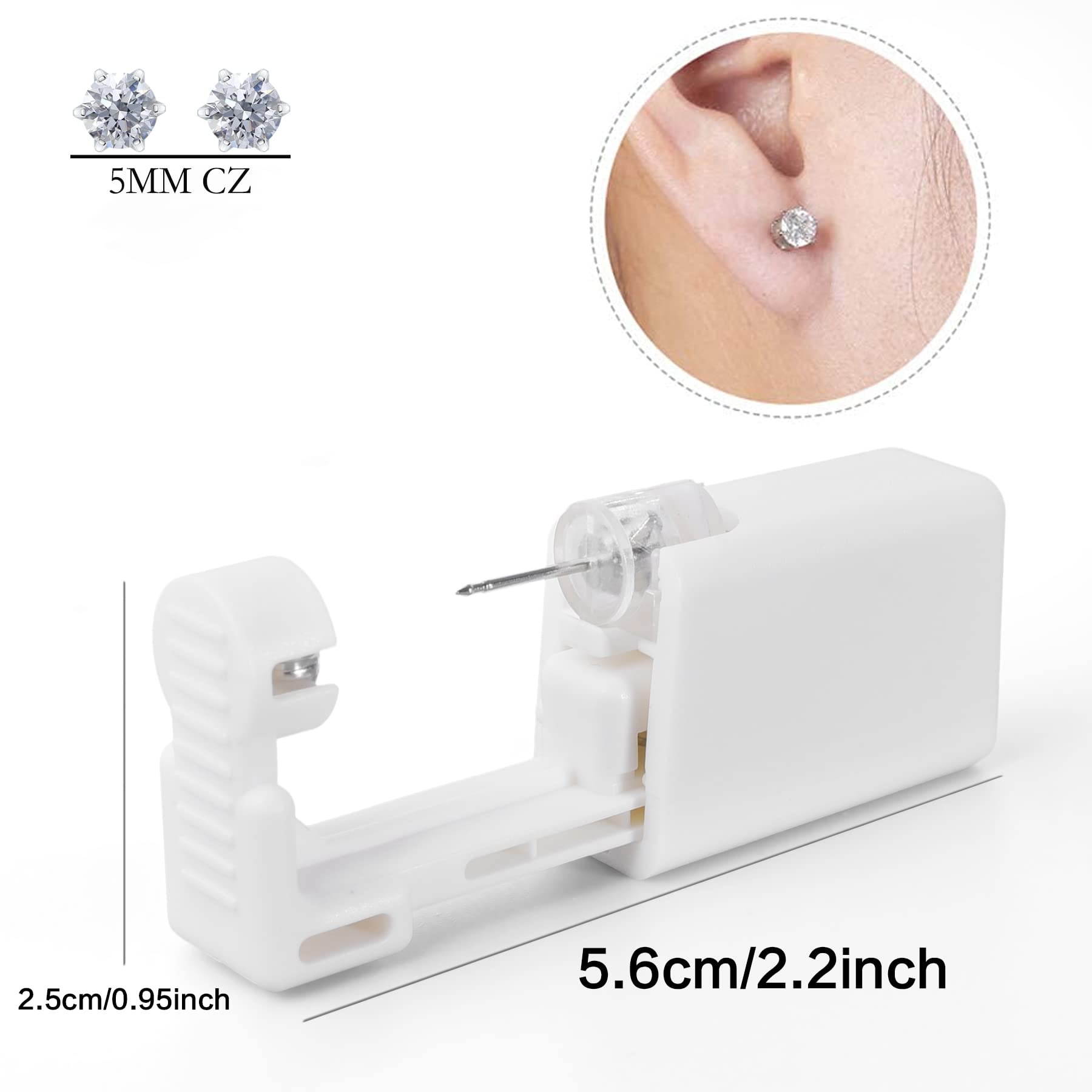 Ear Piercing Kit, Anzero 2 Pcs Disposable Ear Piercing Gun with Preloaded Ear Stud, at Home Self Ear Piercing Gun Kit - 5MM Earrings Stud