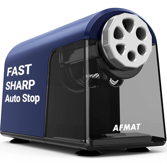 Heavy Duty Electric Pencil Sharpener, 6 Holes, AFMAT Classroom Sharpener for 6-11mm Pencils, Auto Stop, Super Fast, Save Pencils, School Teacher Must Have Pencil Sharpeners Plug in, Blue