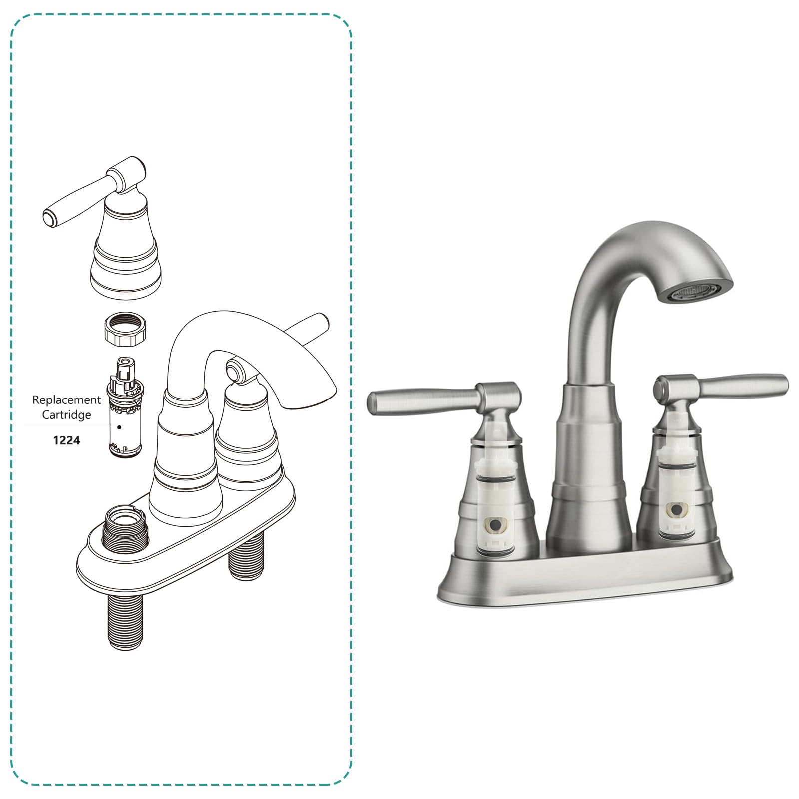 1224 1224B Faucet Cartridge Replacement Compatible with Moen Two Handle Faucets Replacement Kit For Most Double Handle Moen Faucets and Tub/Showers Repair Kit,2 Pack