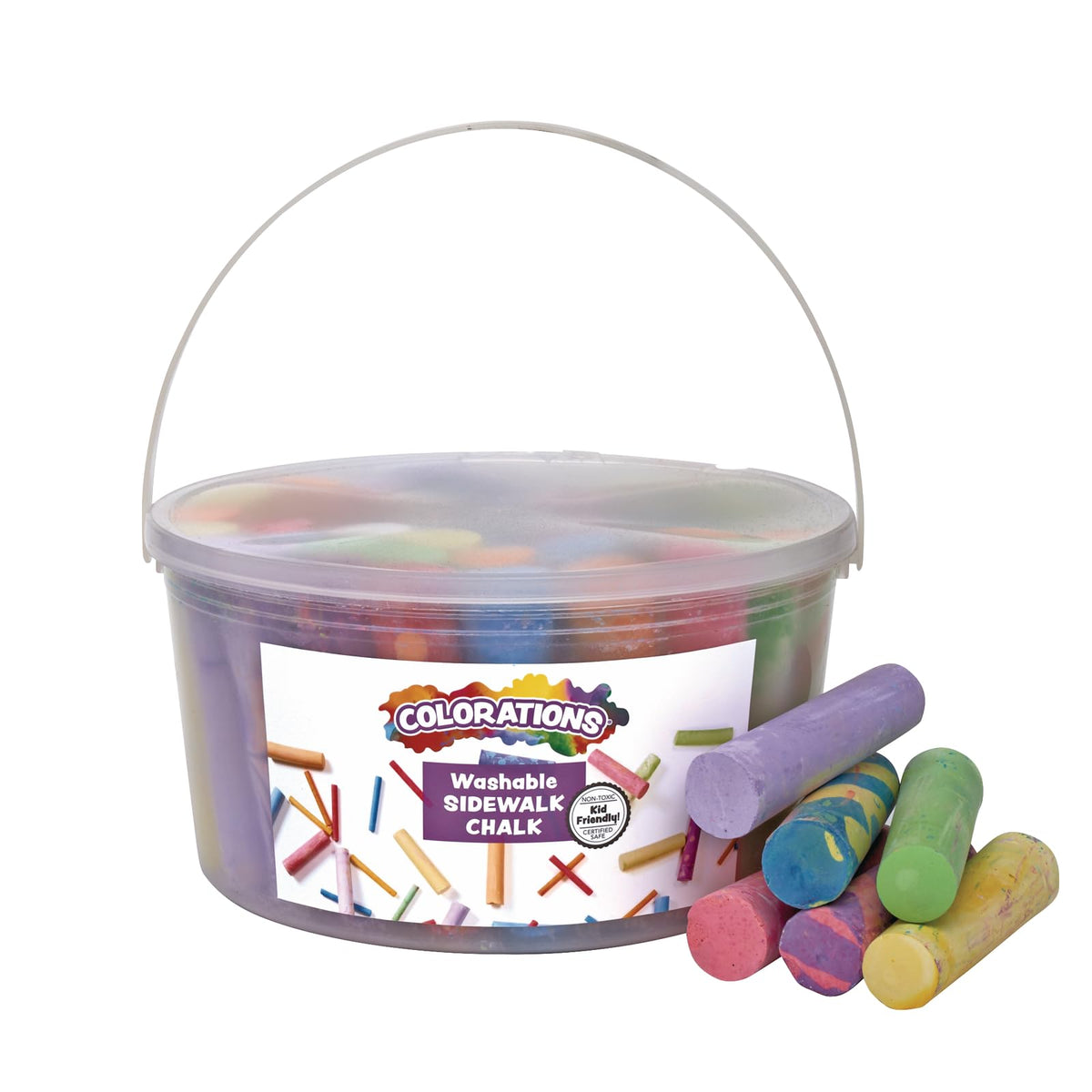 Colorations Sidewalk Chalk - 50pc 4" x 1" Washable, Bright Colored Chalk Set - Fun Kid Art Colors & Patterns - Draw on Classroom Chalkboard or Outdoor Playground - Jumbo Bulk