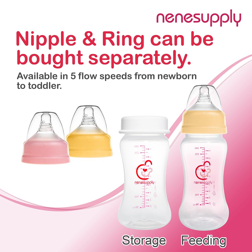 Nenesupply 9oz 4 Count Wide Neck Mouth Breastmilk Storage Bottle Breast Pump Bottles Use for Pumping with Spectra S1 S2 9 Plus Breast Pumps. Replace Spectra Bottles for Pumping Breastmilk Collection