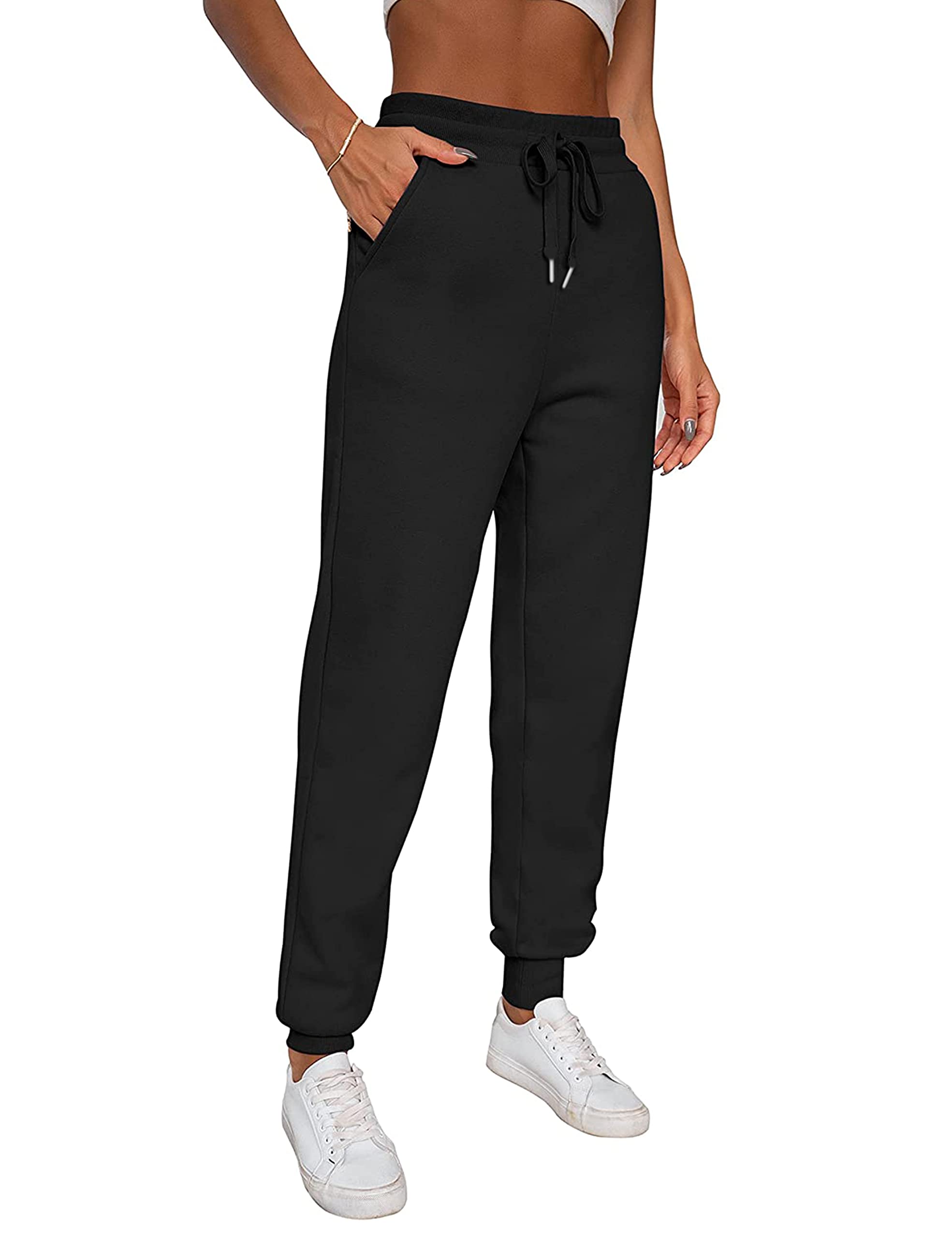 Yeokou Women's Warm Sherpa Lined Athletic Sweatpants Jogger Fleece Pants (Large, Black)