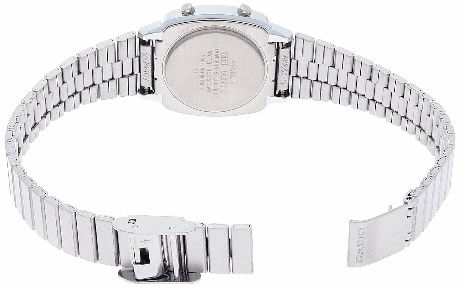 Casio LA670WA Series | Women's Digital Watch | Silver | Retro Design | WR | Daily Alarm | 1/10 SEC Stopwatch | Countdown Timer | Regular Time Keeping (HR, Min, SEC, PM, Date, Day) | 2 Year Battery