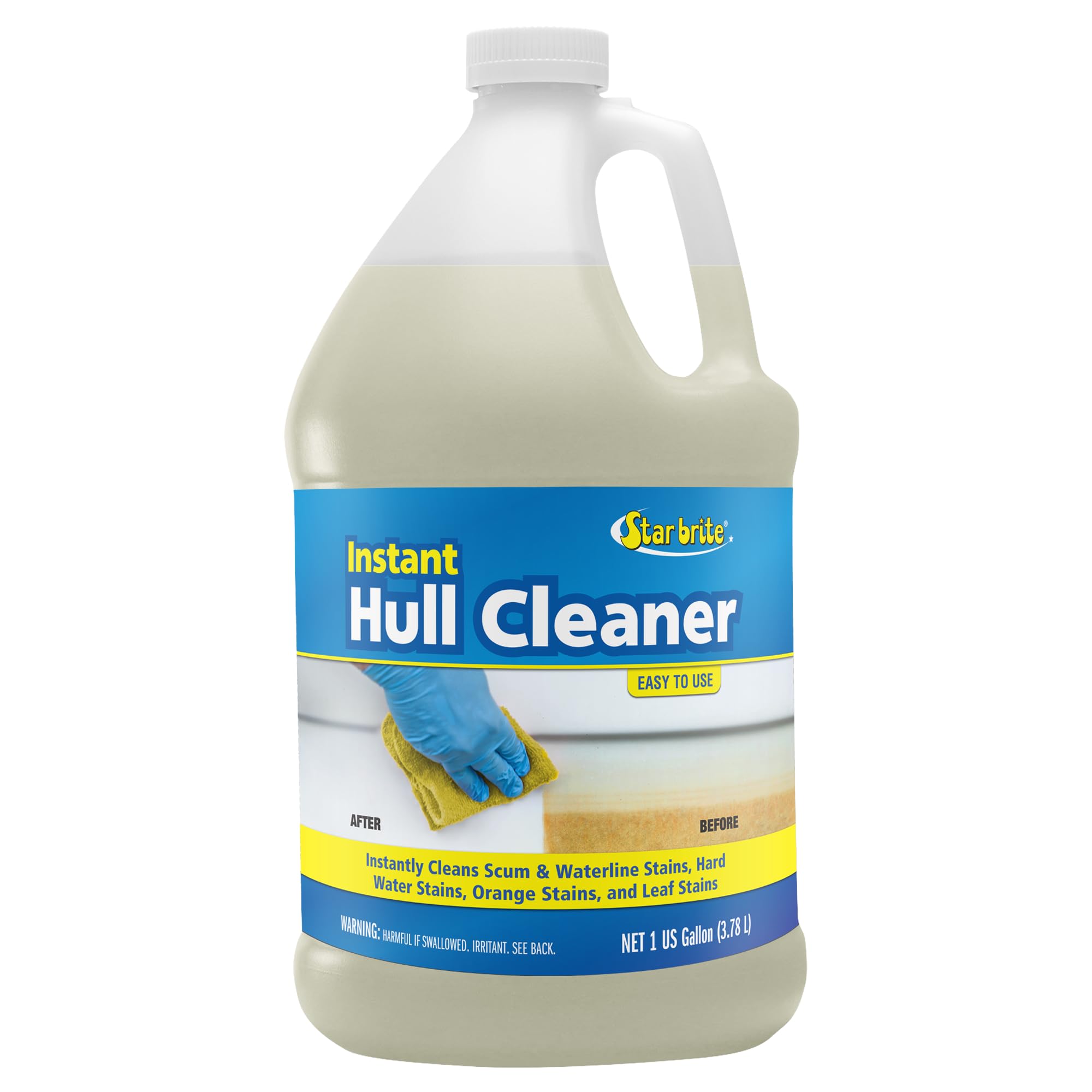 STAR BRITE Instant Hull Cleaner - مزيل فوري للبقع والخطوط الكلسية والأوساخ من هياكل القوارب والألياف الزجاجية والبلاستيك والأسطح المطلية - تركيبة تمسح وتشطف - جالون 128 أونصة (081700)