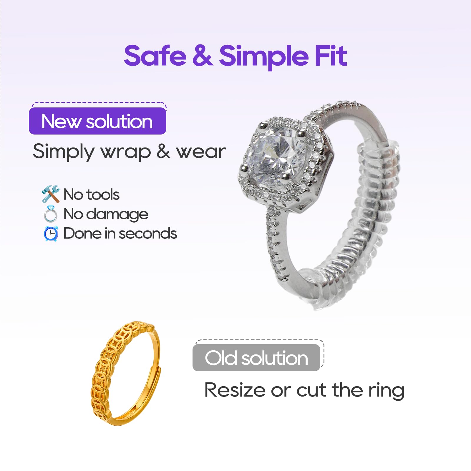 Yaogniy 12-Pack Ring Sizer for Loose Rings, 4 Sizes Invisible Ring Size Adjuster, Spiral Bands Size Resizer, Clear TPU Rings Guards for Women Men, No Cut Comfortable Band Tightener Fits 2-6mm Bands