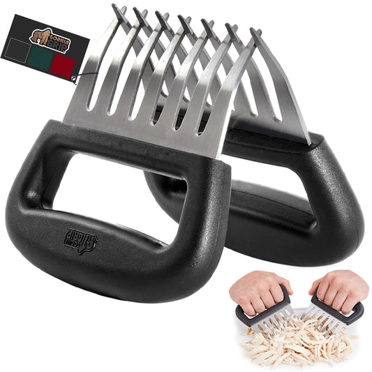 Gorilla Grip Powerful Stainless Steel Meat Shredder Claws, Shred Rotisserie Chicken, Pulled Pork, Carve Turkey Faster, Oversized 7 Claw Design Food Shredding Fork, Kitchen Smoker BBQ Grill Tool, Black