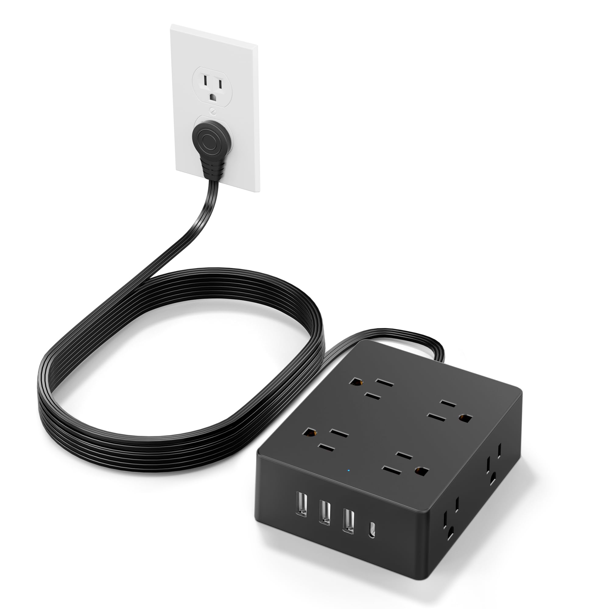 Surge Protector Power Strip, Olcorife Ultra Thin Flat Plug Extension Cord 5ft, 8 Outlets 4 USB Ports(1 USB C), Flat Wall Plug Outlet Extender, College Dorm Room Essentials, Black