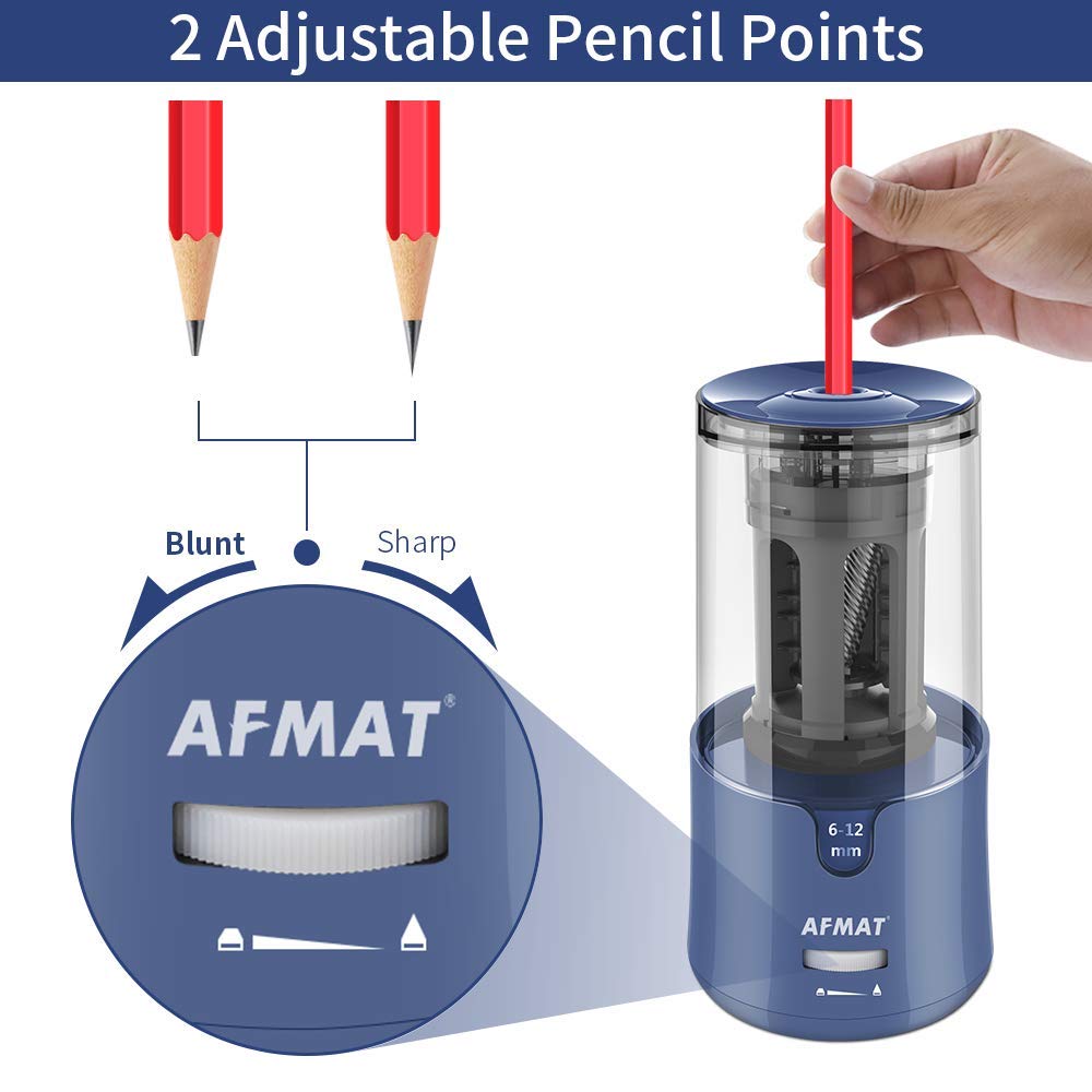 AFMAT Electric Pencil Sharpener, Pencil Sharpener for Colored Pencils, Auto Stop, Super Sharp & Fast, Electric Pencil Sharpener Plug in for 6-12mm No.2/Colored Pencils/Office/Home-Black