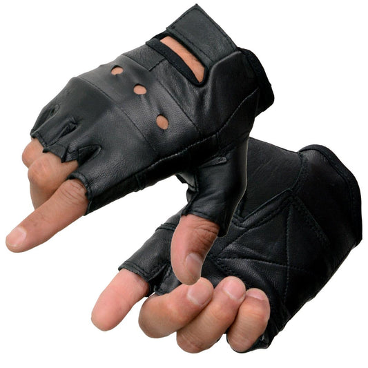 Milwaukee Leather SH216 Men's Black Leather Gel Padded Palm Fingerless Motorcycle Hand Gloves W/Breathable ‘Open Knuckle’ - X-Large