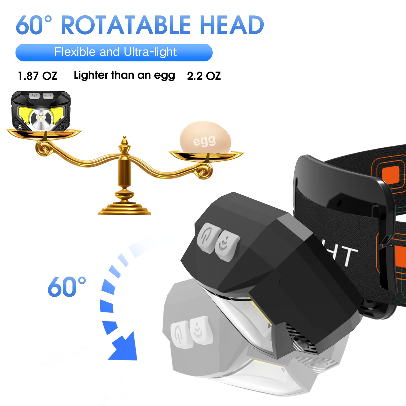 LHKNL Headlamp Flashlight, Lumen Ultra-Light Bright LED Rechargeable Headlight with White Red Light, 2-Pack Waterproof Motion Sensor Head Lamp,8 Modes for Outdoor Camping Running Hiking Fishing