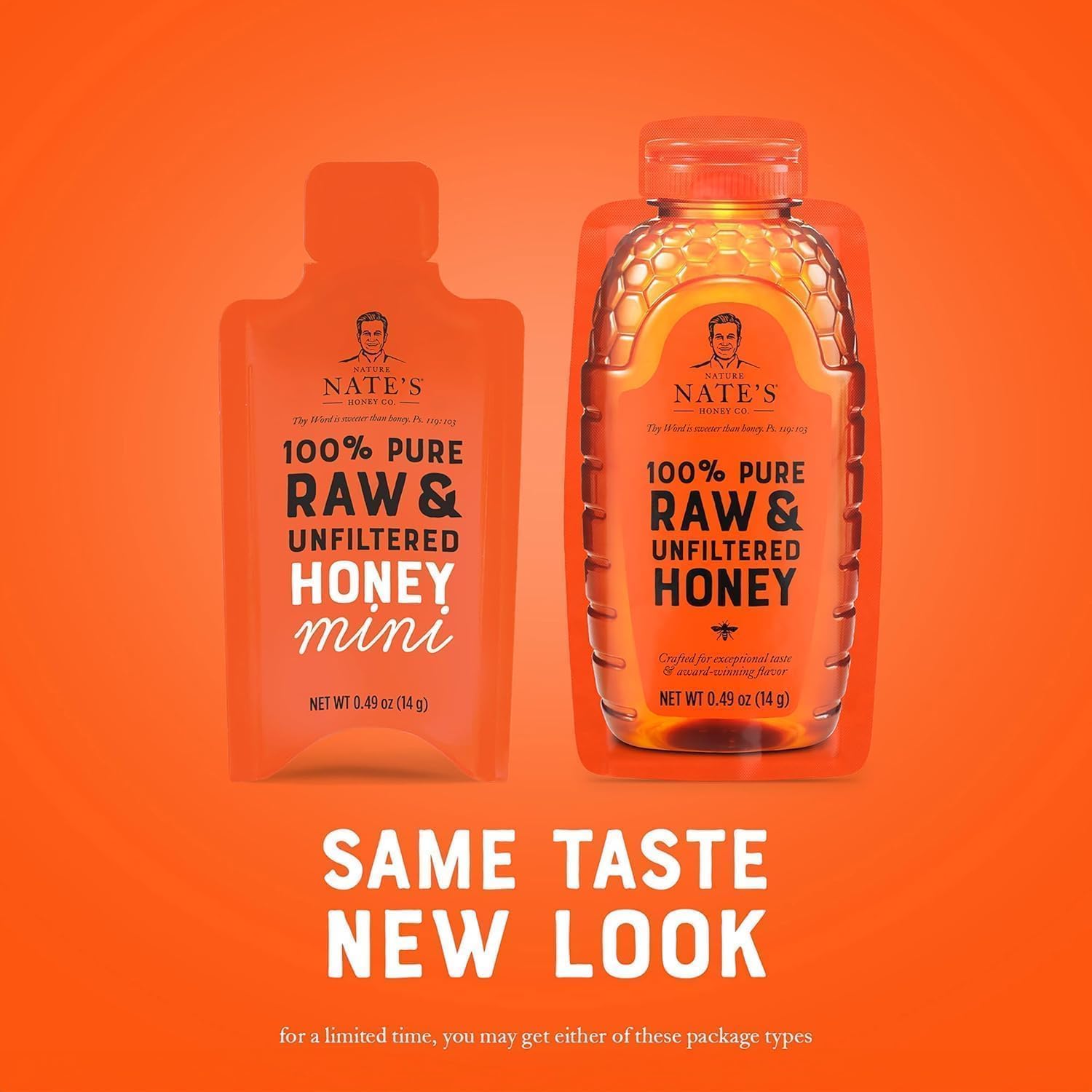 Nate's Honey Minis - Single-Serve 100% Pure, Raw & Unfiltered Honey – 0.49oz Packets, 20ct box