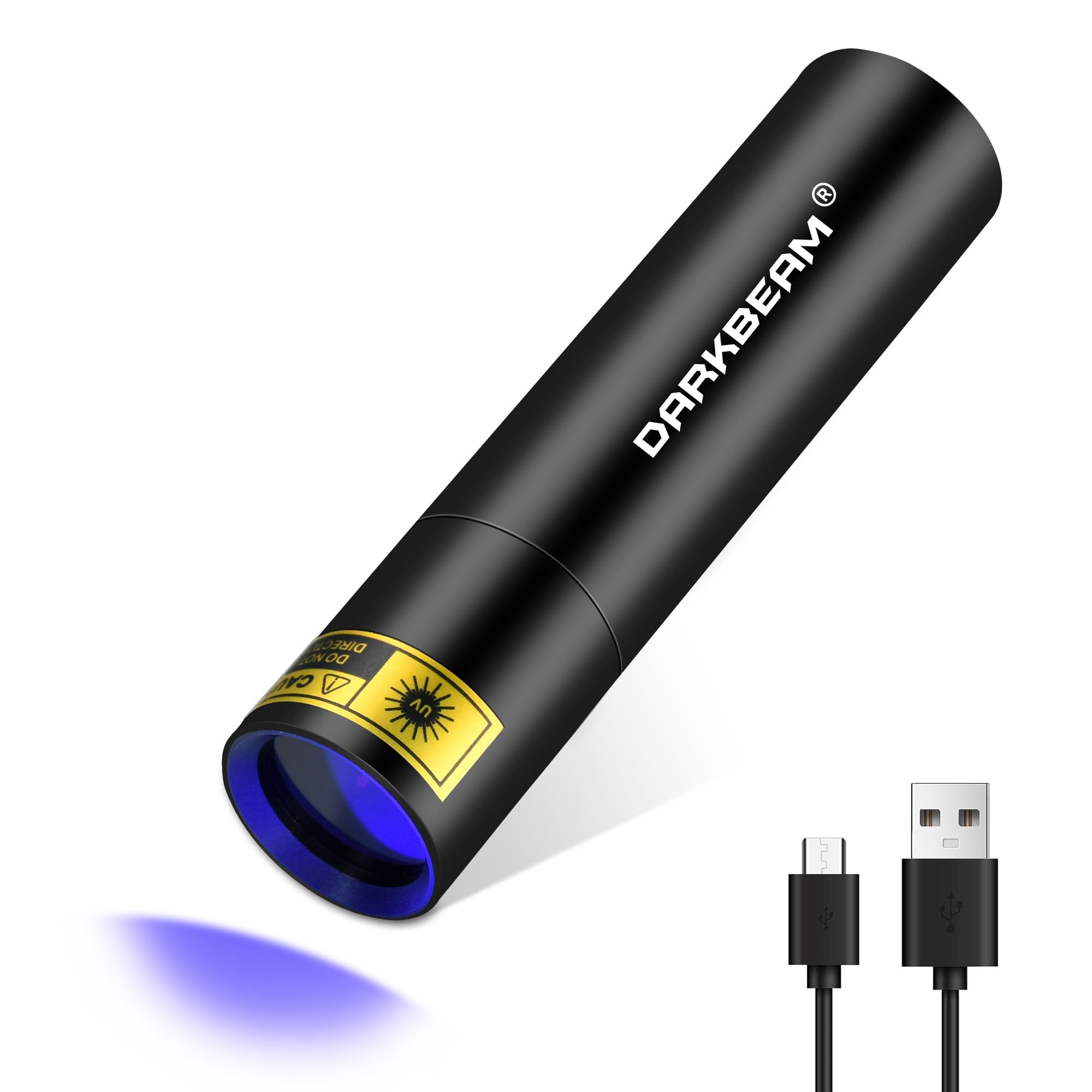 DARKBEAM UV Flashlight 365nm Black Light, Mini & Powerful Woods Lamp USB -C LED Rechargeable, Blacklight Flashlights Portable Pet Cat Urine Detector - Rock, Fluorescent Detection, Resin Curing