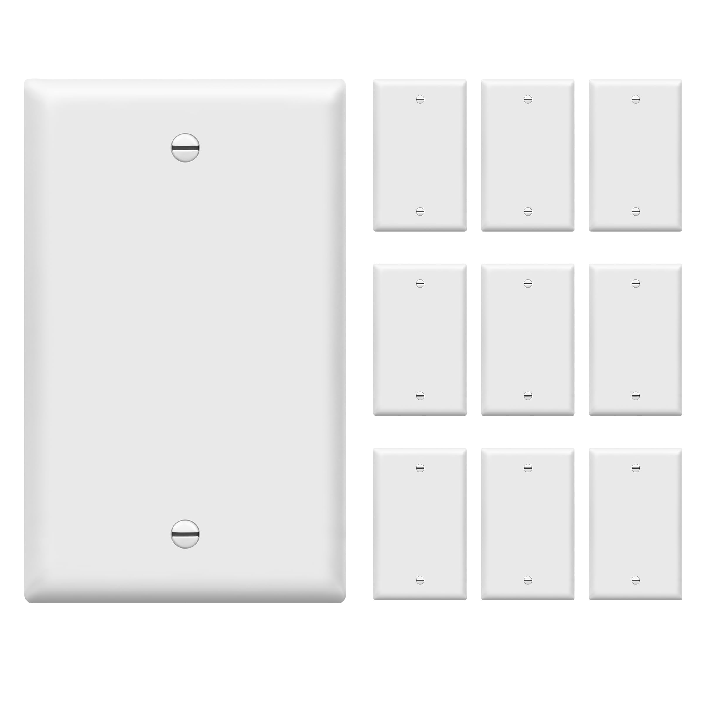 ENERLITES Blank Wall Plate Cover, Gloss Finish, Standard Size 1-Gang 4.50" x 2.76", Polycarbonate Thermoplastic, Electrical Covers for Unused Outlets/Switches, 8801-W-10PCS, White 10 Pack